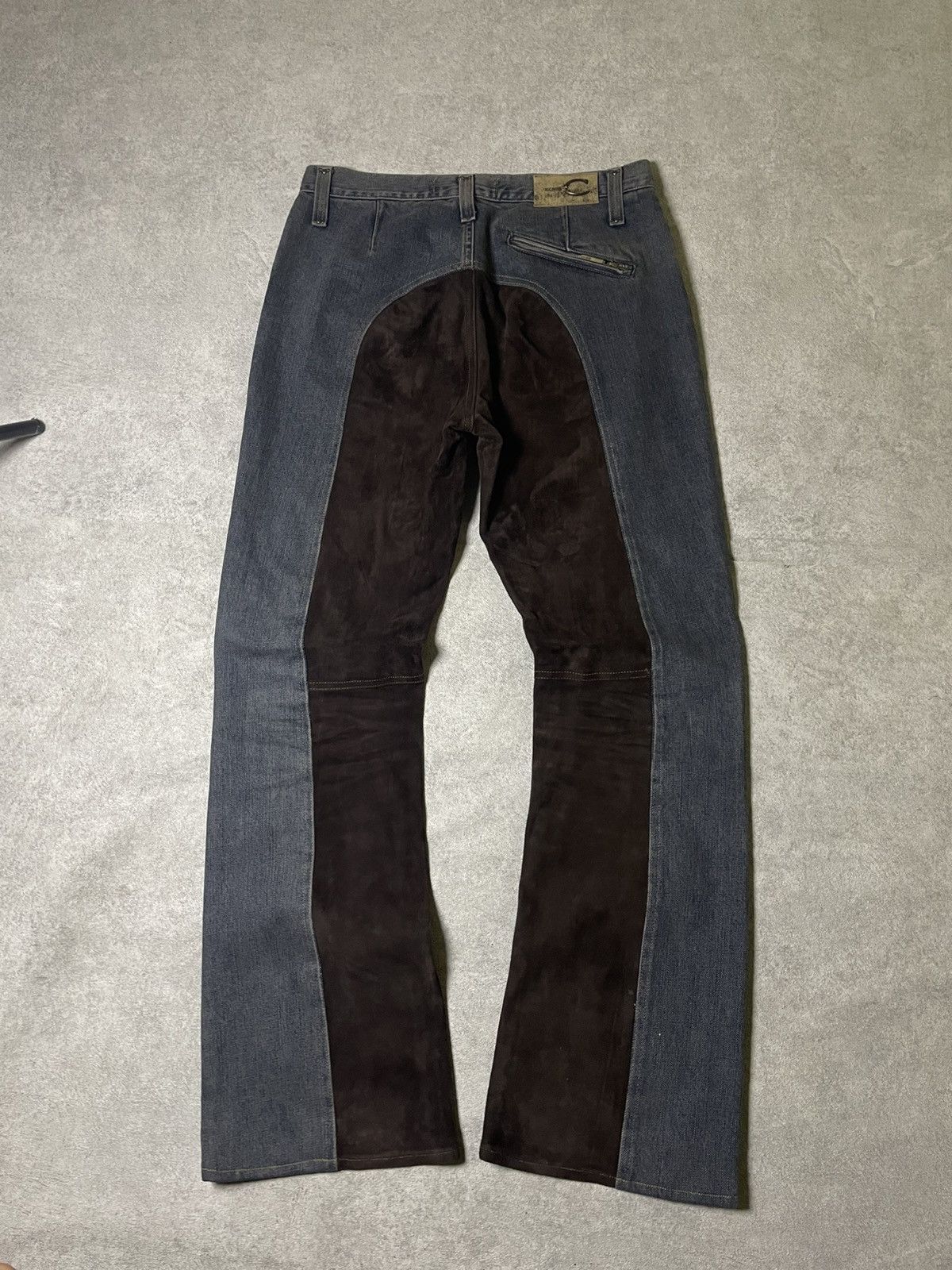 Roberto Cavalli AW2003 Cavalli Two Tone Hybrid Blue Leather Denim Jeans Size US 31 - 18 Thumbnail