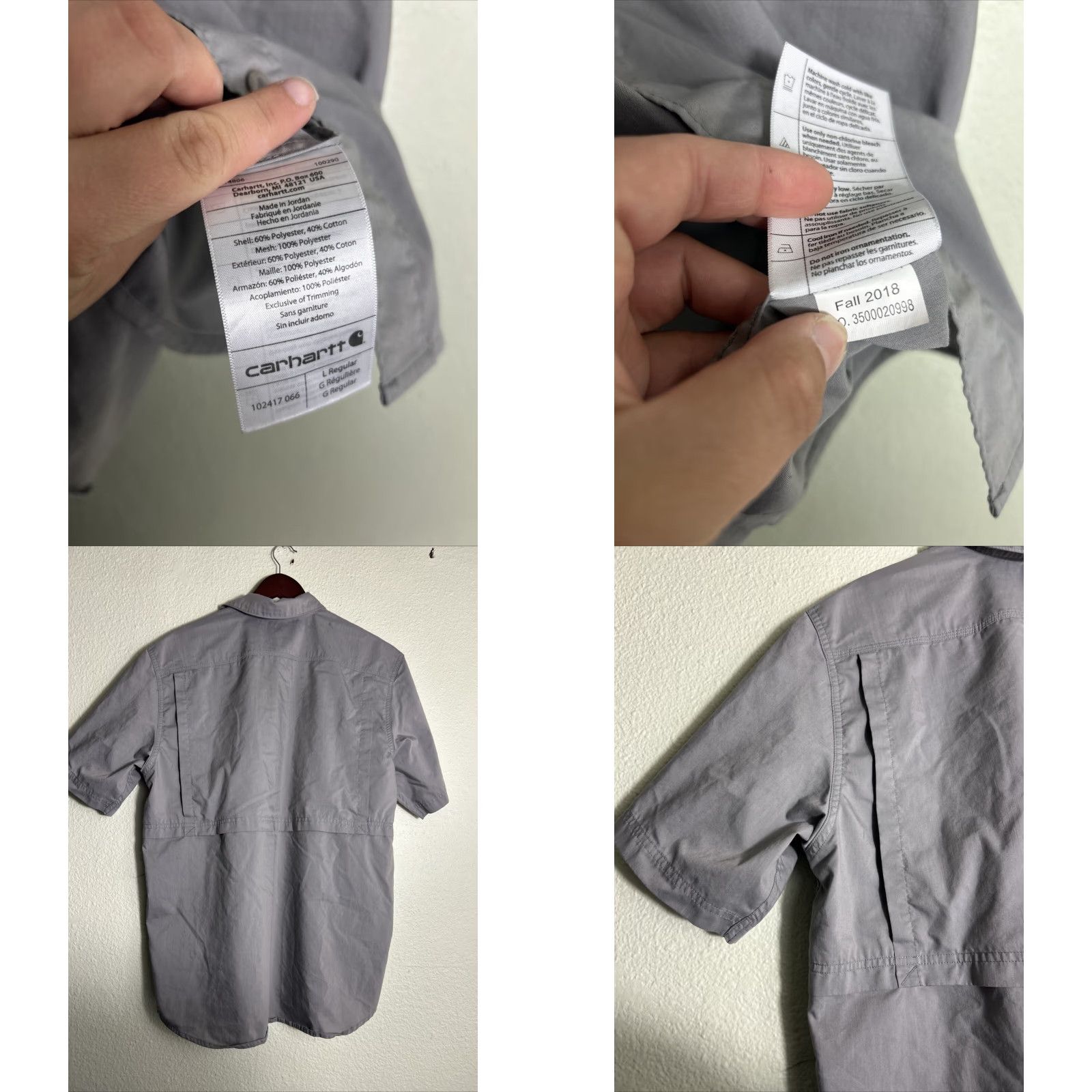 Carhartt Carhartt Force Shirt Mens Large Relaxed Short Sleeve Gray Embroidered Button-Up Collar Workwear Pocket Zip Vented Pockets Outdoor 102417 066 Size US L / EU 52-54 / 3 - 8 Thumbnail