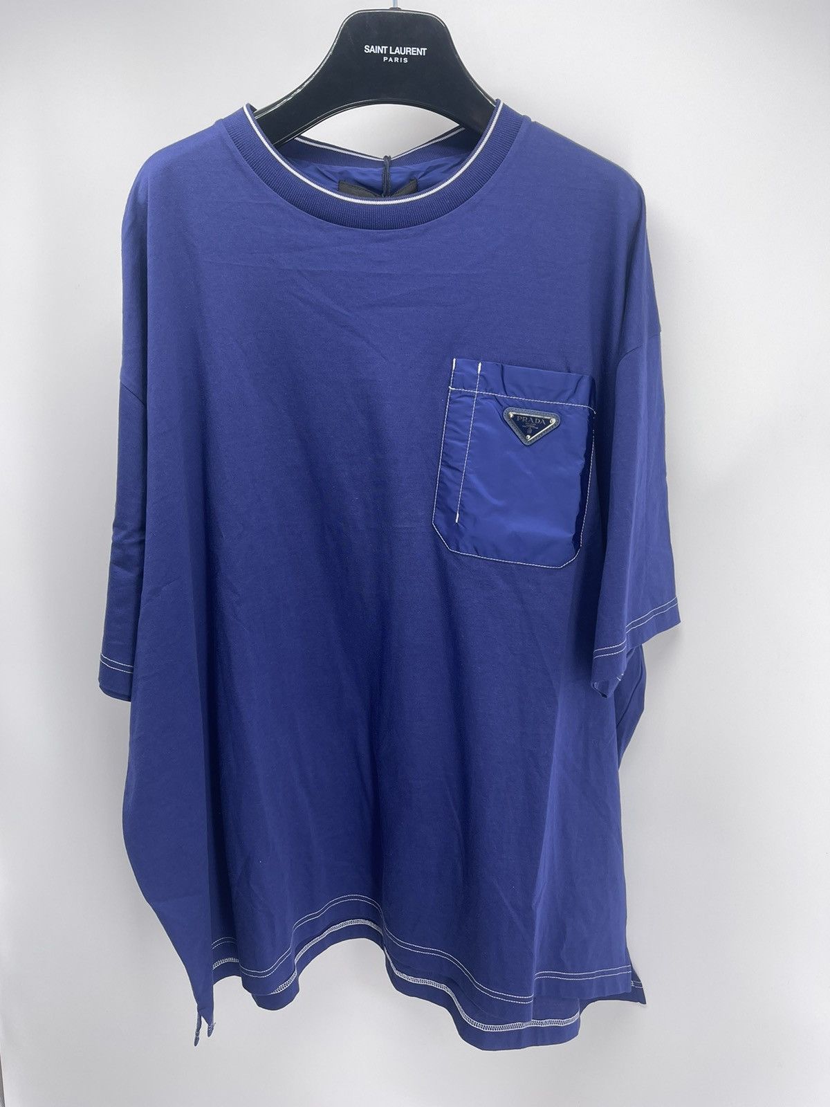 image of Prada Nylon Badge T-Shirt in Blue, Men's (Size XL)