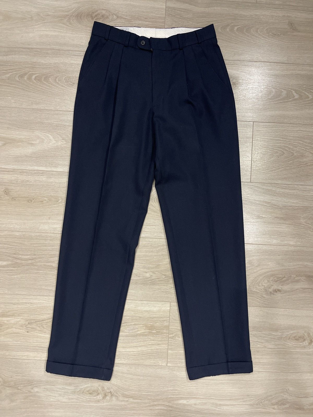 Vintage Vintage Sandro Pozzi Wool Pleated Trousers Navy Blue US30in Size 36R - 6 Thumbnail