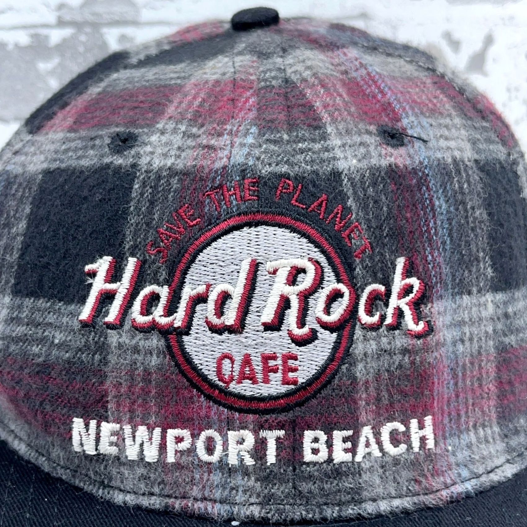 Hard Rock Cafe Vintage Hard Rock Cafe Hat Cap Snapback Black Gray Plaid Wool Blend 90s Y2K USA Size ONE SIZE - 3 Thumbnail