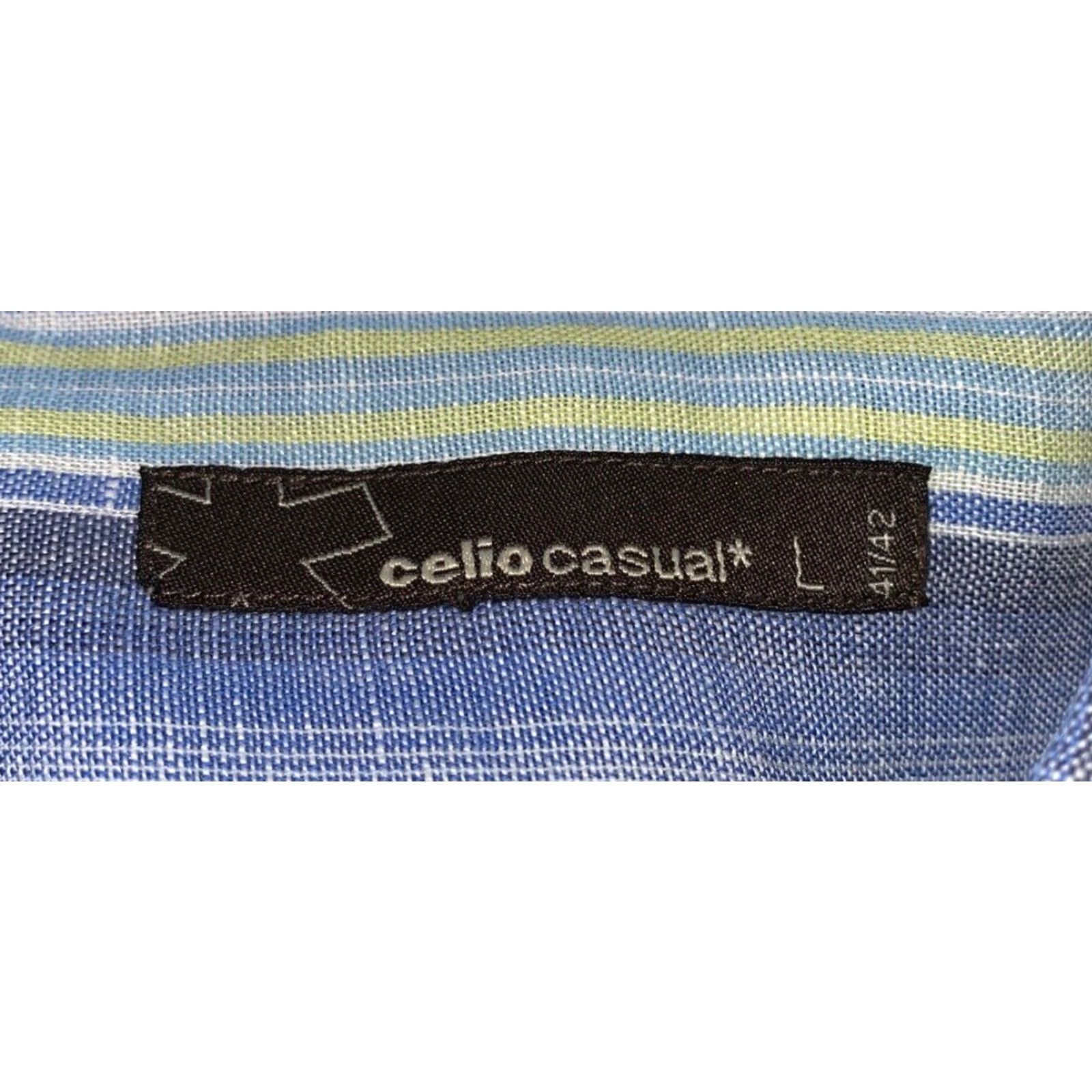 Celio Celio Shirt Mens Size L Multicolor Striped Button-Front Long Sleeve Casual Colorful Regular Fit Size US L / EU 52-54 / 3 - 6 Thumbnail