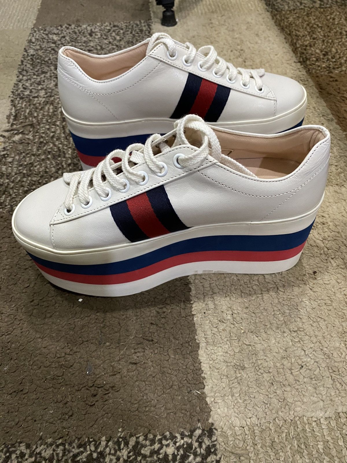 Gucci Gucci White Leather Peggy Web Trainers Size US 4 / IT 34 - 3 Thumbnail