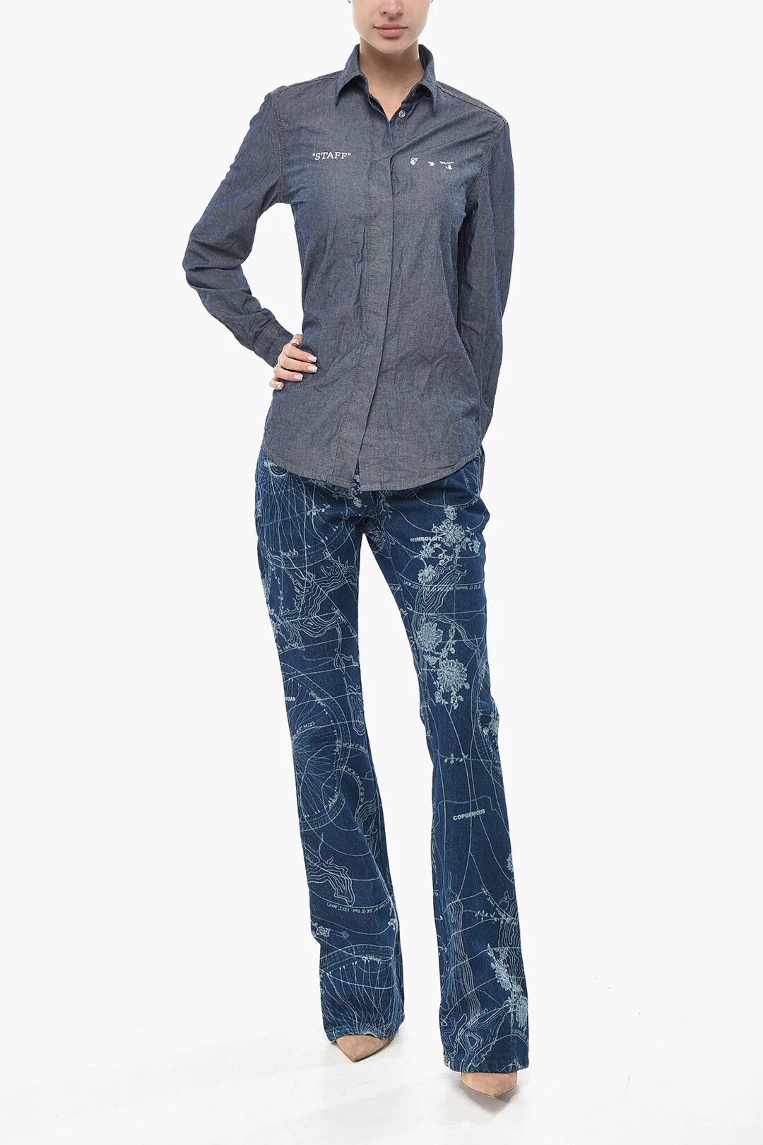 Off-White og1mm0426 Cotton Blouse in Blue Size XS / US 0-2 / IT 36-38 - 4 Thumbnail