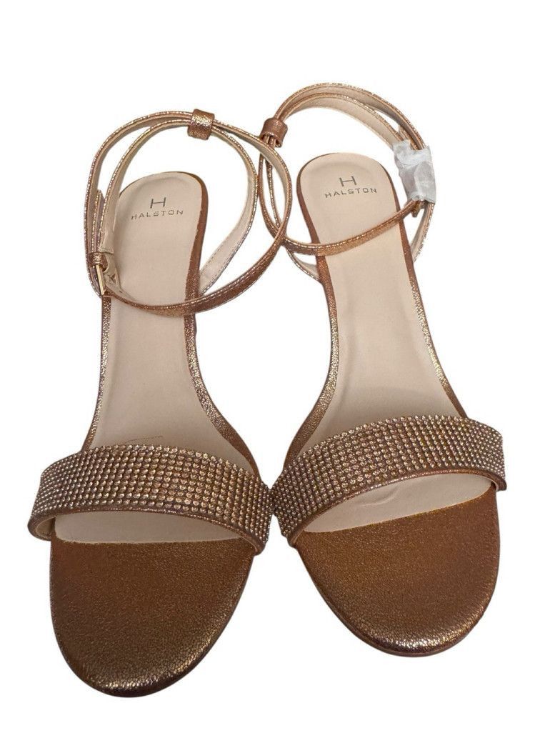 Halston H by Halston Metallic Rose Gold Crystal Strap Sandals - $128 Size US 8.5 / IT 38.5 - 3 Thumbnail