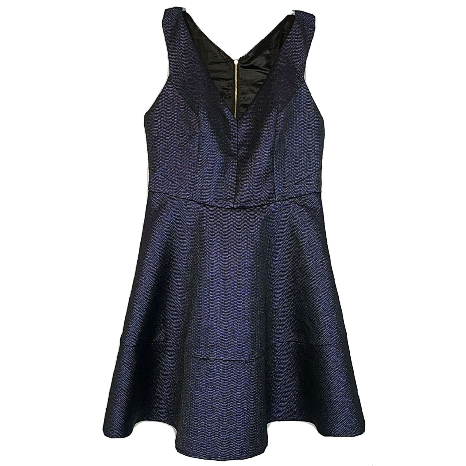 Express Express Fit & Flare Dress Sz 10 Blue Metallic Sleeveless Halter Back Lined NWT Size L / US 10 / IT 46 - 2 Thumbnail