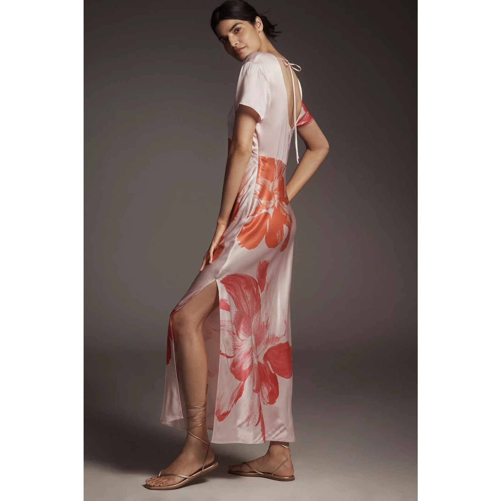 Anthropologie New Short-Sleeve Maxi Slip Dress $168 Small Pink Floral Boho Size S / US 4 / IT 40 - 3 Thumbnail