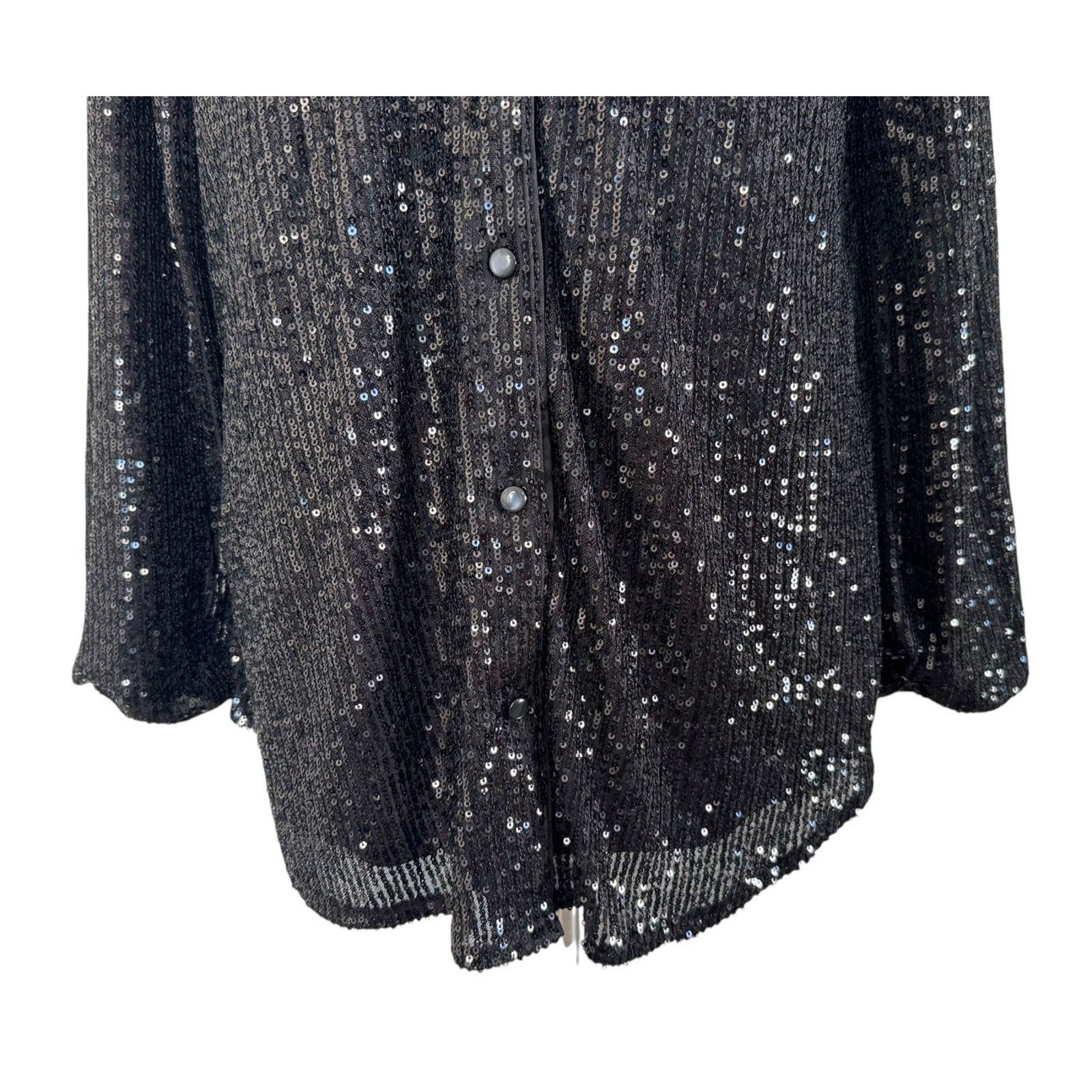 Guess GUESS Sequin Button Collared Boyfriend Oversized Blouse Top Size M / US 6-8 / IT 42-44 - 5 Thumbnail
