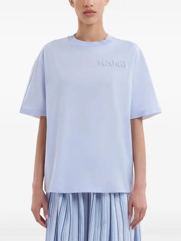 Marni o1w1db11125 Logo Embossed T-Shirt in Blue Size L / US 10 / IT 46 - 2 Thumbnail