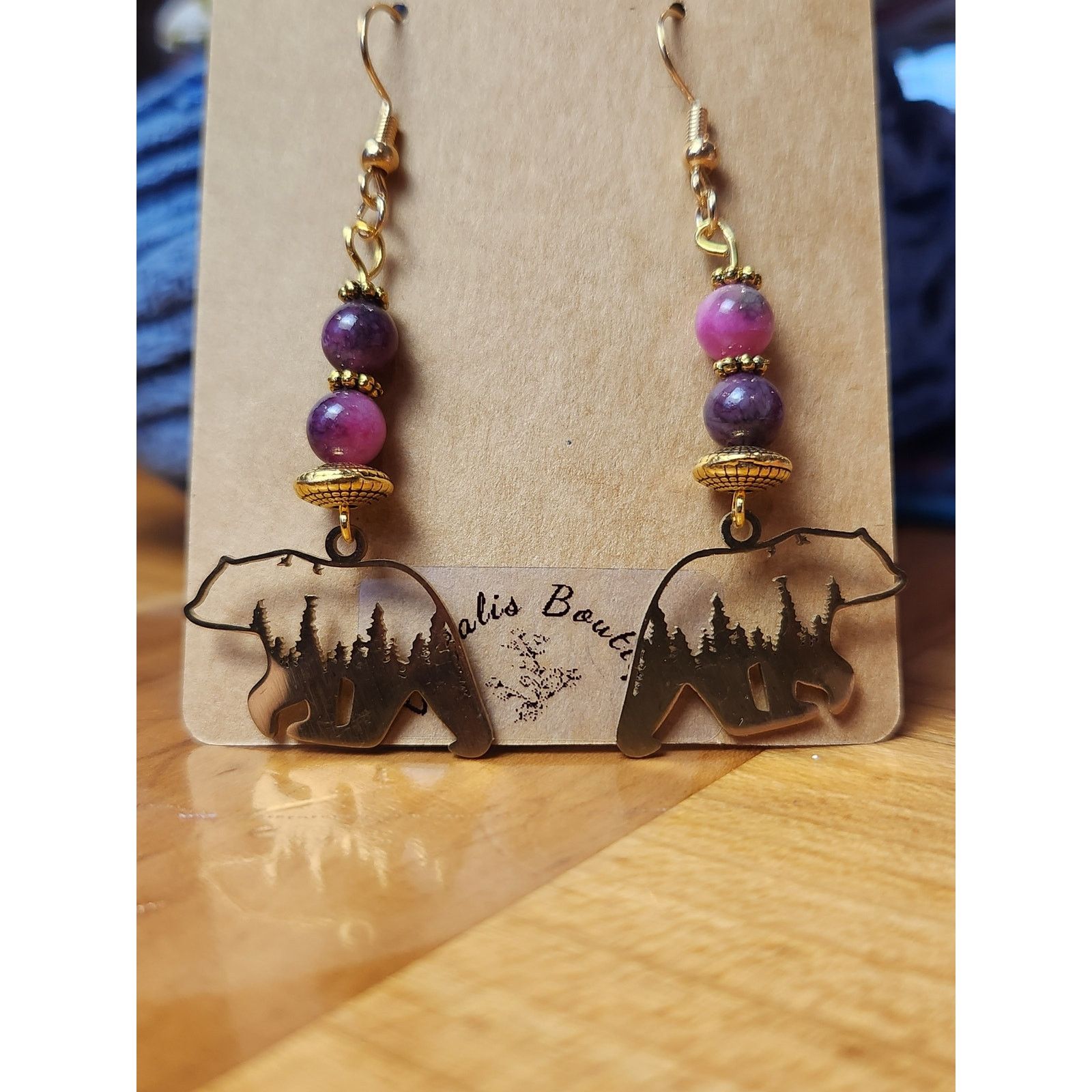 Other Handmade Bear Earrings Natural Stone Beads Stainless Steel Size ONE SIZE - 3 Thumbnail