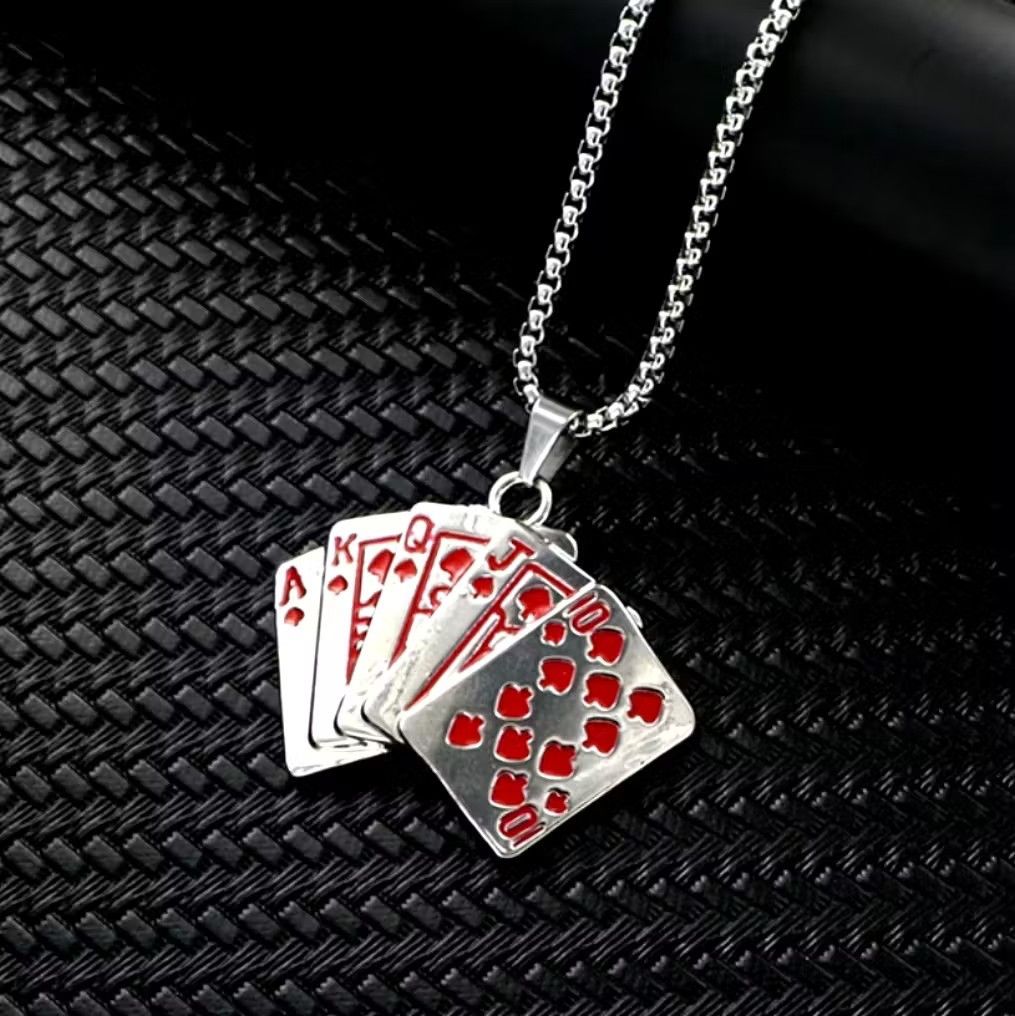 Designer × Japanese Brand Punk Shine Playing Card Hearts Red Spades Silver Necklace Size ONE SIZE - 4 Thumbnail