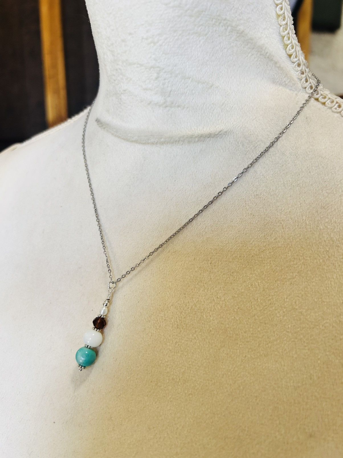 Handmade Handcrafted milky quartz genuine pearl bead drop necklace Size ONE SIZE - 4 Thumbnail