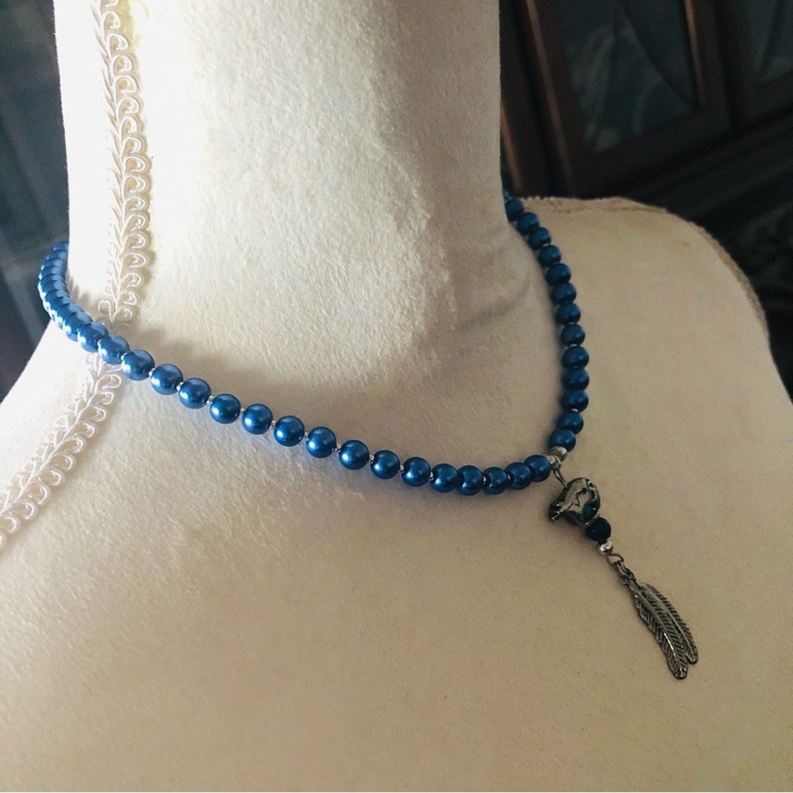 Handmade Handcrafted repurpose southwest bear feather Pearl necklace Size ONE SIZE - 4 Thumbnail