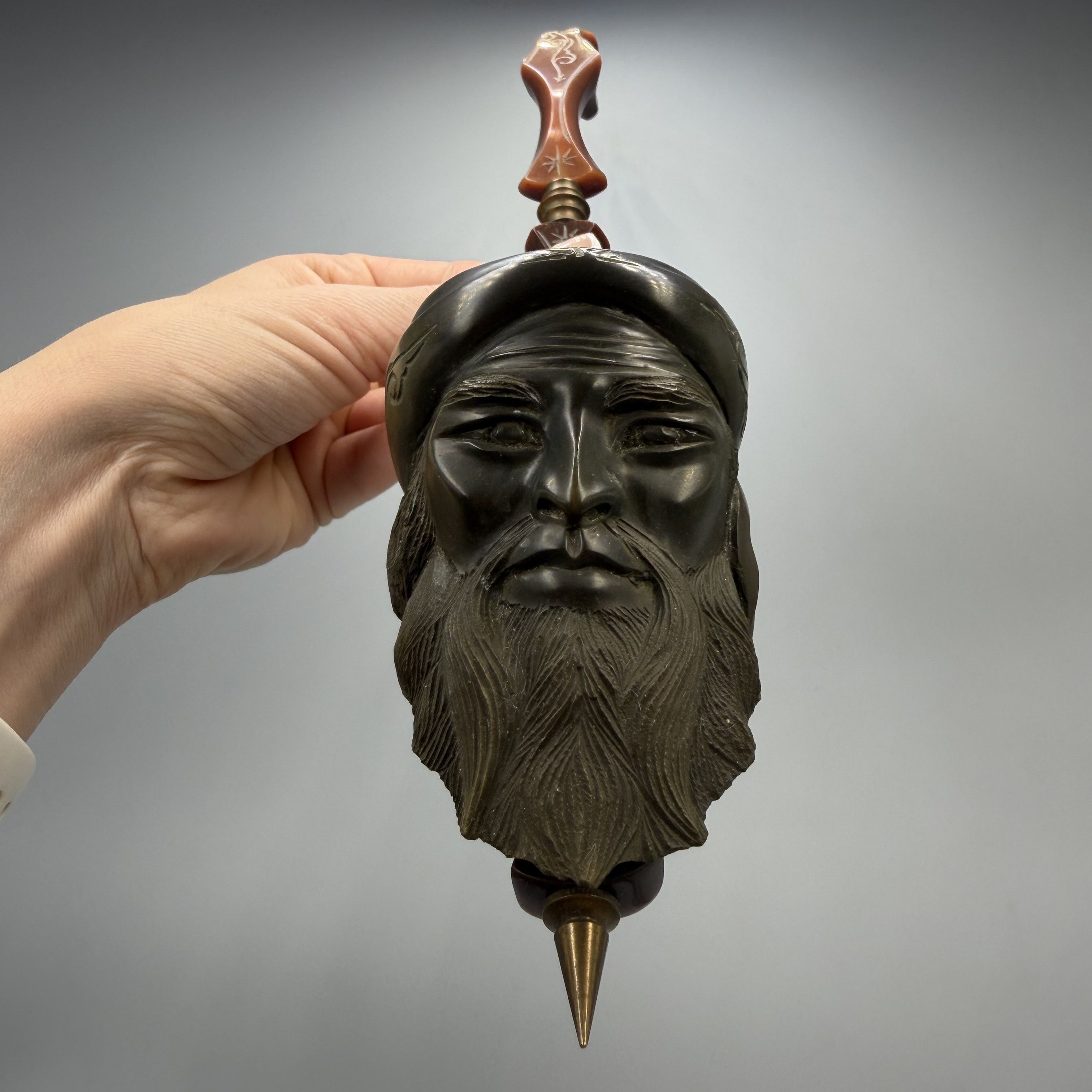 Vintage Antique Hand Carved Smoking Pipe Bearded Man Turban Bakelite Size ONE SIZE - 2 Thumbnail