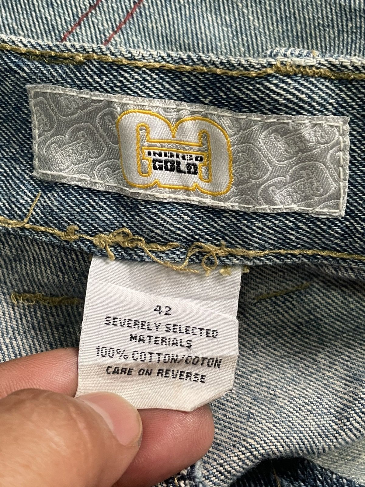Indigo × Vintage Vintage Indigo Gold Custom Patch Denim Size US 41 - 18 Thumbnail
