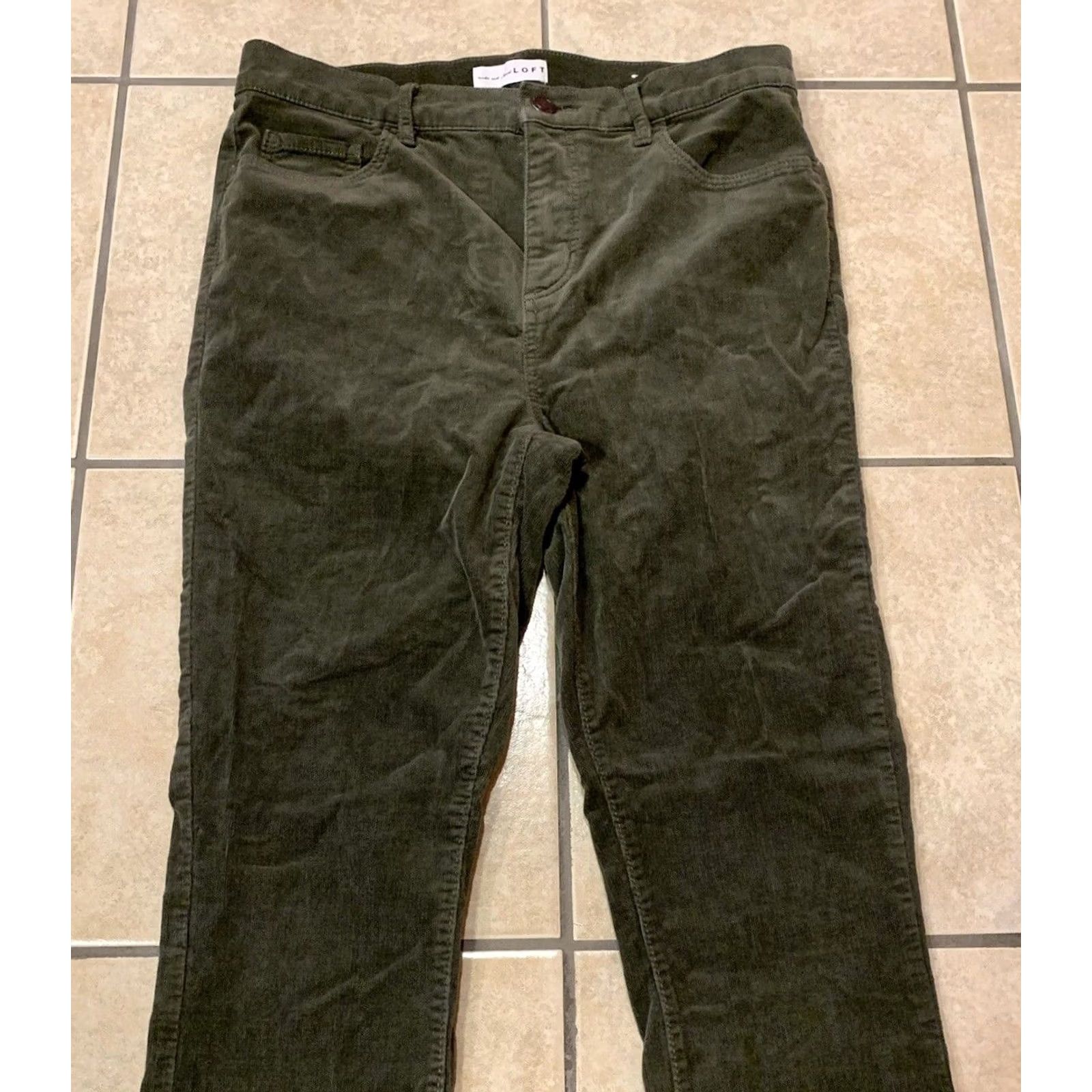 Loft Loft Women’s 8 Corduroy Pants - Olive High Waist Skinny 31x29/29in Inseam - 31" Waist, 5.5" Leg Opening - Casual Work Travel Slimming Stretch Pockets Size 30" / US 8 / IT 44 - 3 Thumbnail