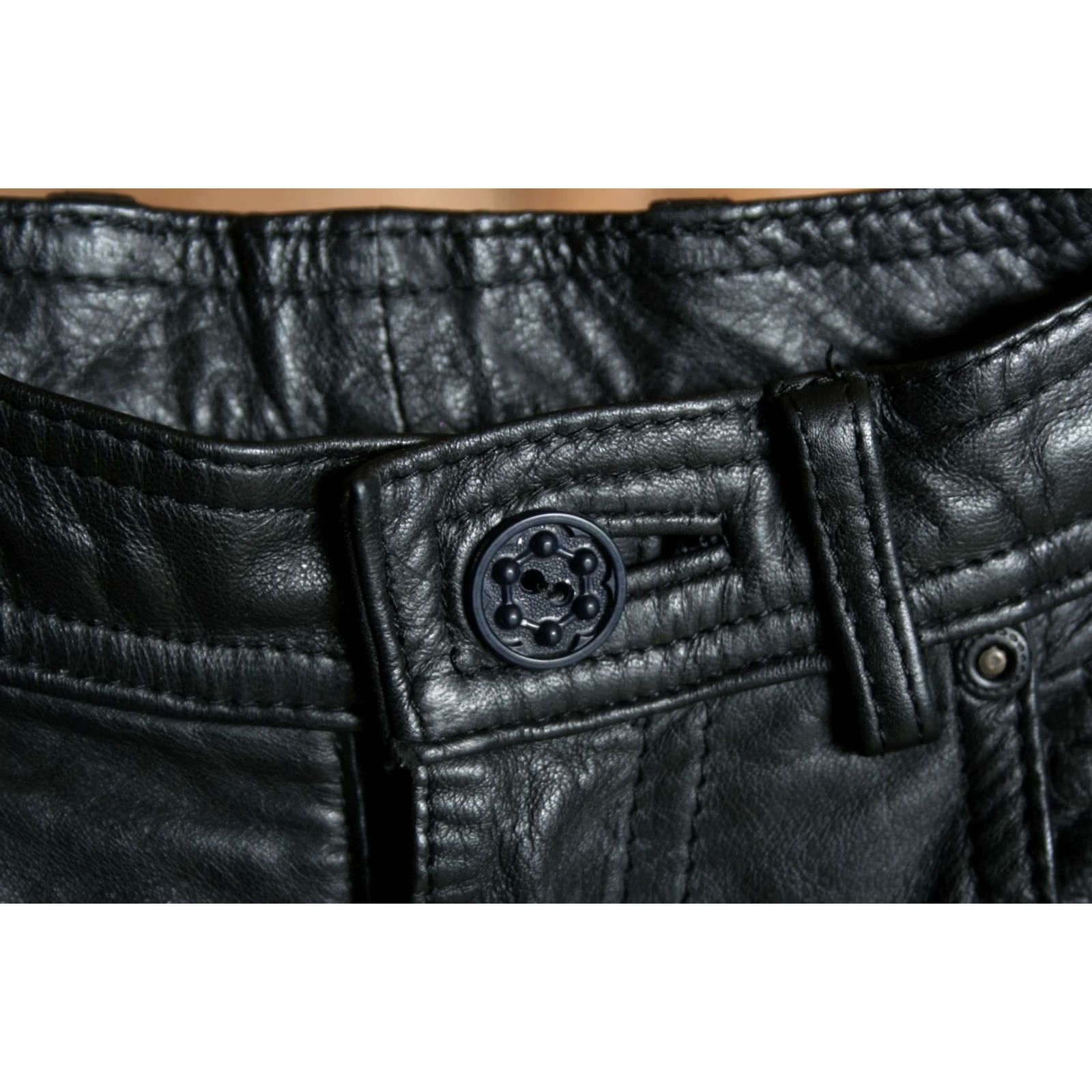 Ben Sherman VINTAGE Bermans Black Leather Tapered Leg Motorcycle Pants Women's 29x29 30 Inseam Leather Biker Pants Womens Size 29" - 8 Thumbnail