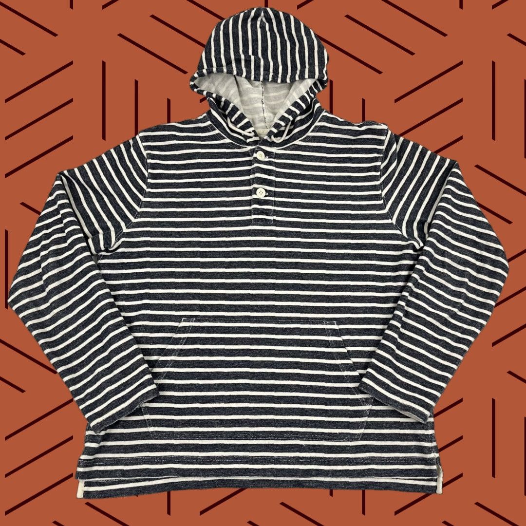 J.Crew J.CREW Hoodie Mens Large Blue White Striped Cotton Casual Preppy Henley F7683 Size US L / EU 52-54 / 3 - 1 Thumbnail