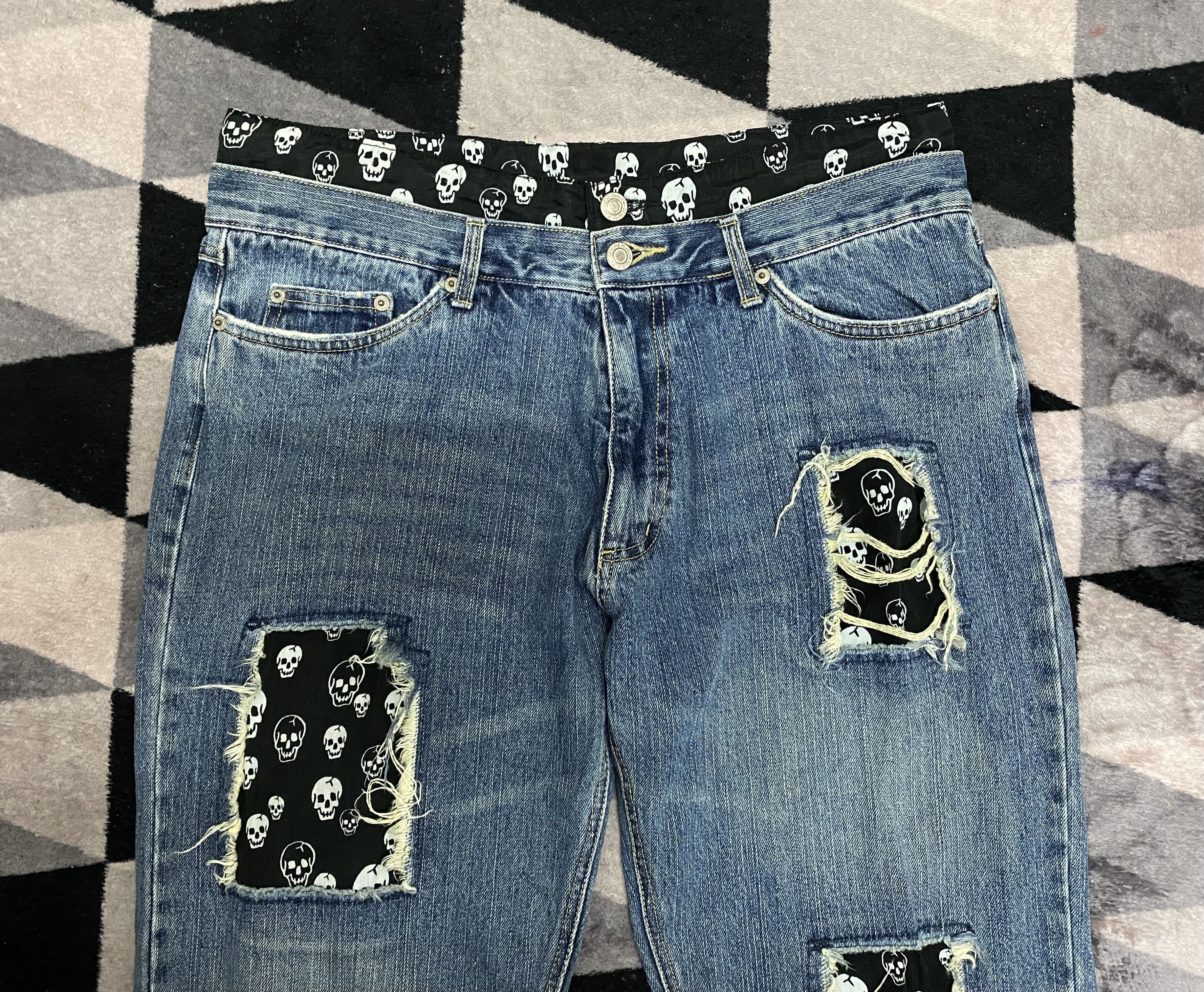 Japanese Brand Vintage Playchess Patchwork Skull Distressed Jeans Size US 36 / EU 52 - 3 Thumbnail