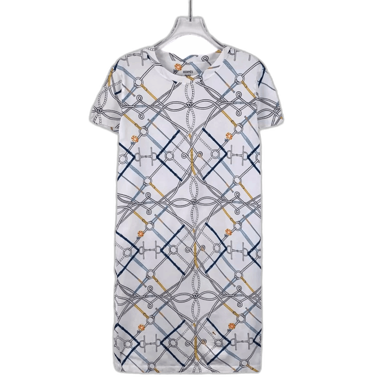 Hermes White Chain Print Cotton Short Sleeve Dress Size XS / US 0-2 / IT 36-38 - 1 Thumbnail