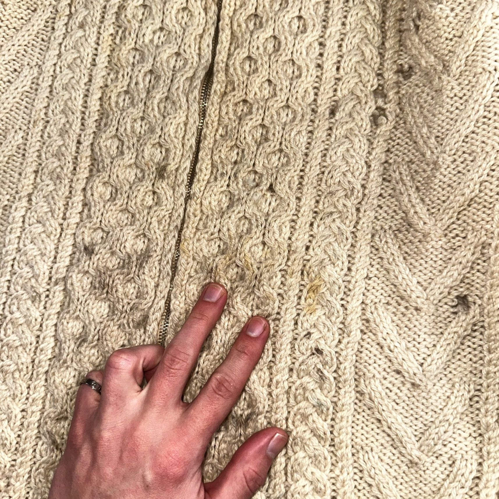 Vintage VTG Sweater Mens M Cream Cable Knit Ribbed Full Zip 1960s Rockabilly Ivory Rare Size US M / EU 48-50 / 2 - 2 Thumbnail