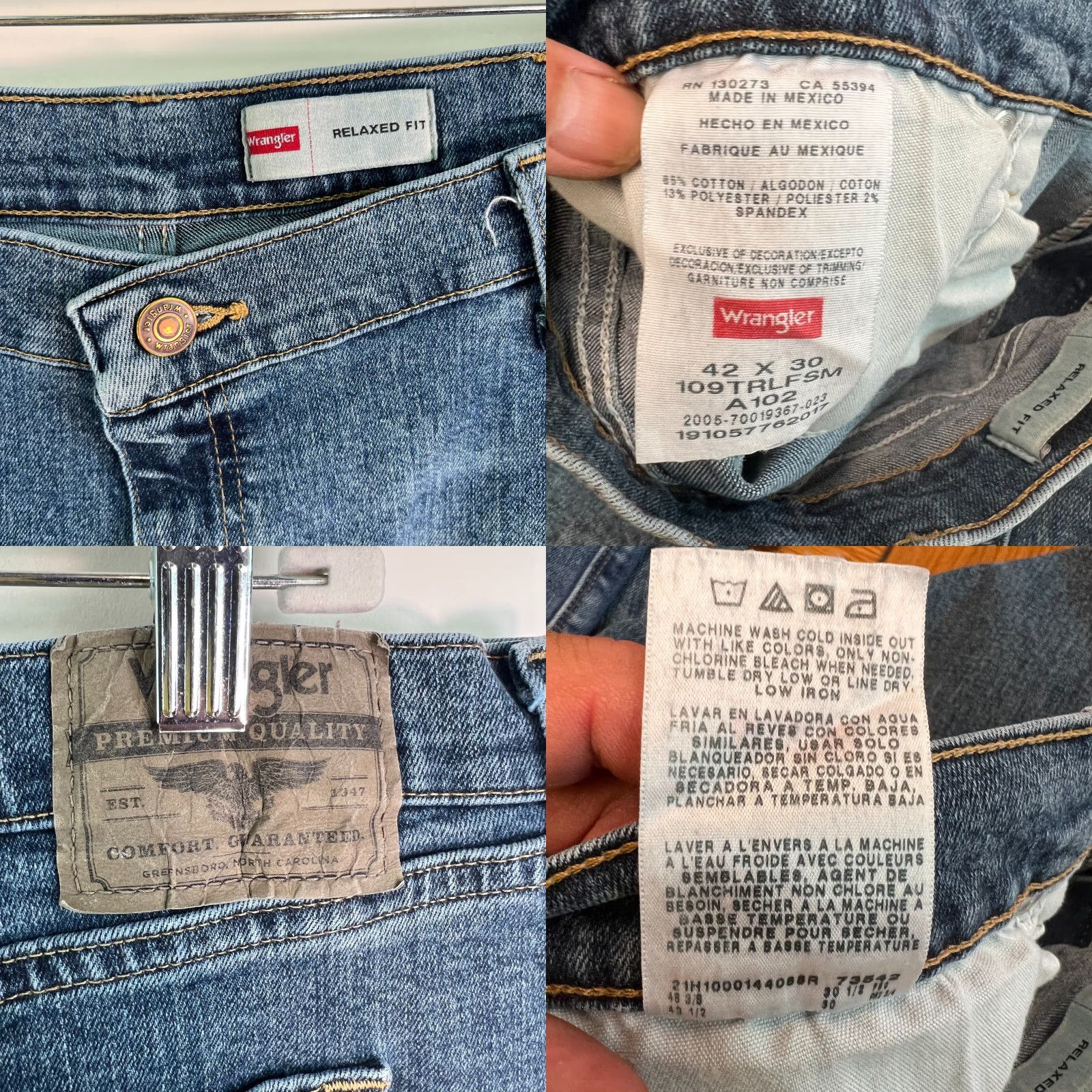 Wrangler Wrangler Jeans Mens Denim Flat Front Straight Blue Size 42 X 30 Regular 5 Pocket Belt Loops Size US 42 / EU 58 - 8 Thumbnail