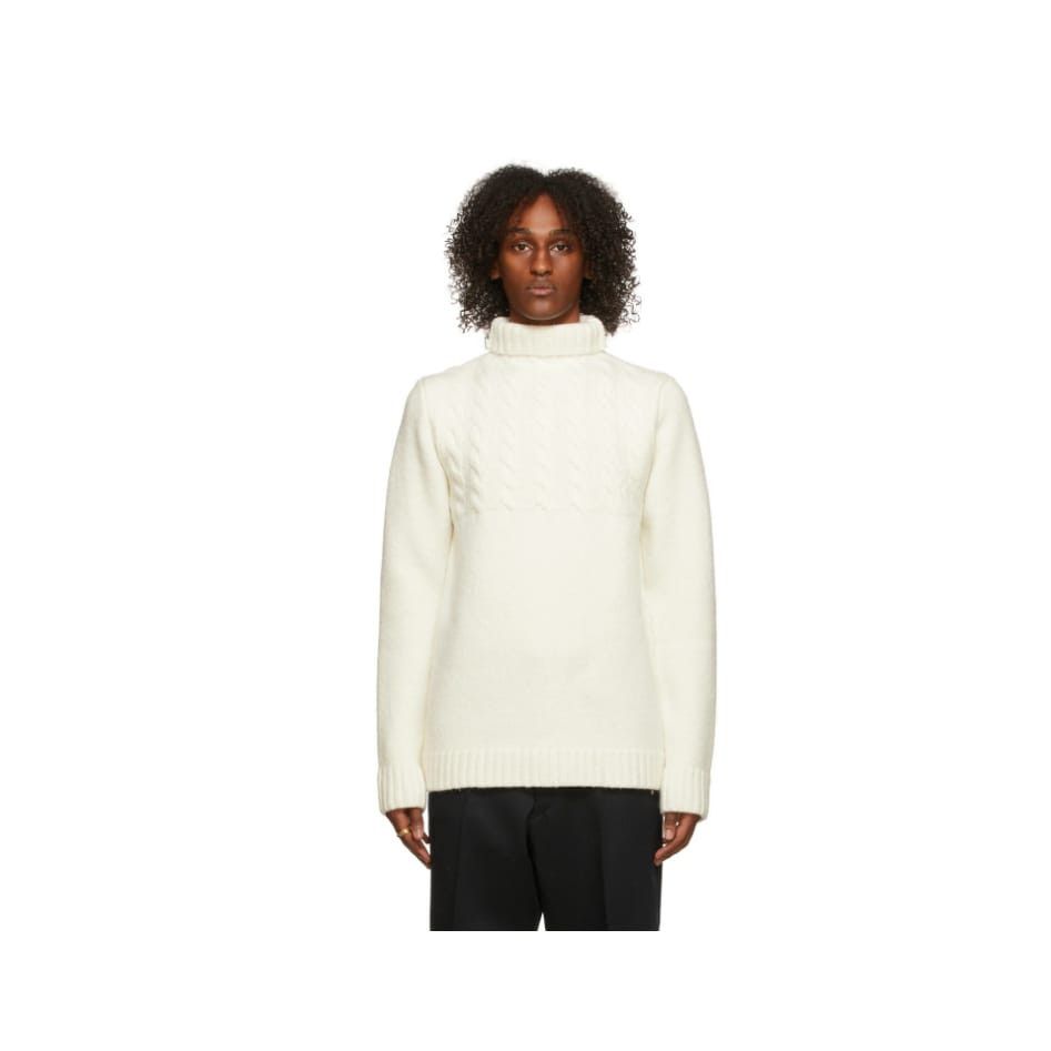 Maison Margiela o1y1124 Cable Knit Turtleneck Sweater In White Size US M / EU 48-50 / 2 - 1 Thumbnail