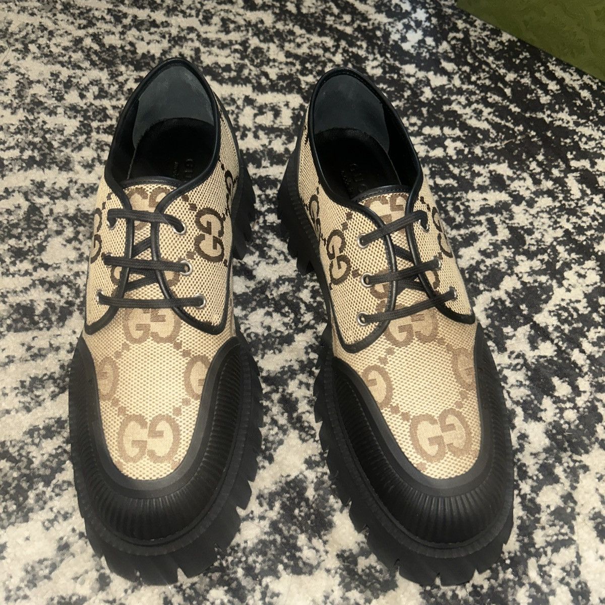 Gucci Gucci Monogram Jumbo GG Soft Calfskin Lug Sole Derby Loafers Size US 12 / EU 45 - 2 Thumbnail