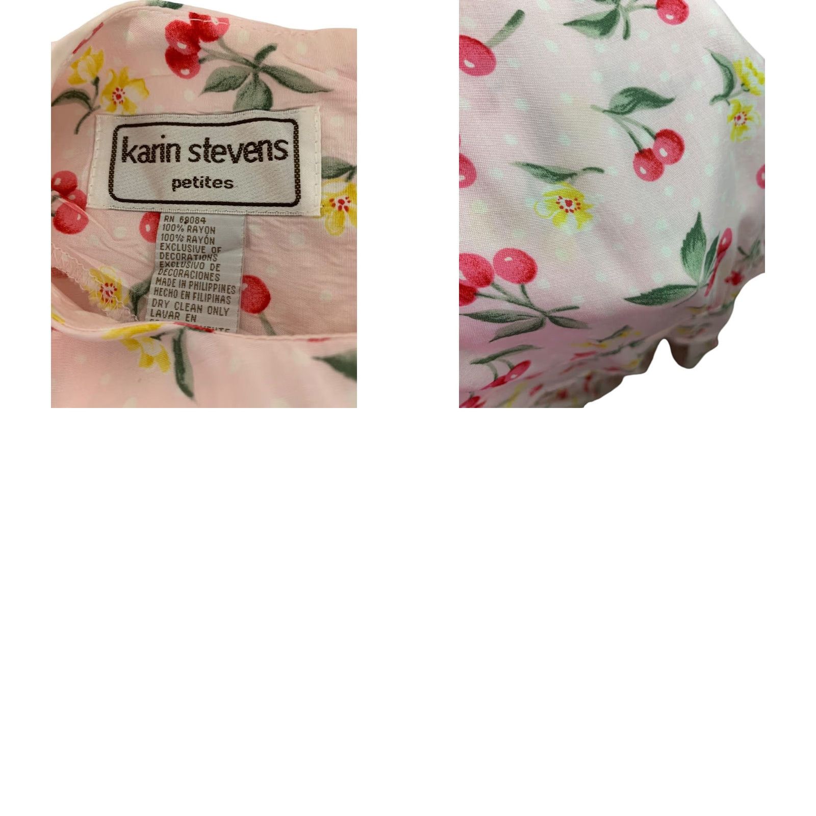 Pinko VINTAGE Karen Stevens Midi Dress 10P Petite Women Pink Cherry Print 1990s Size L / US 10 / IT 46 - 8 Thumbnail