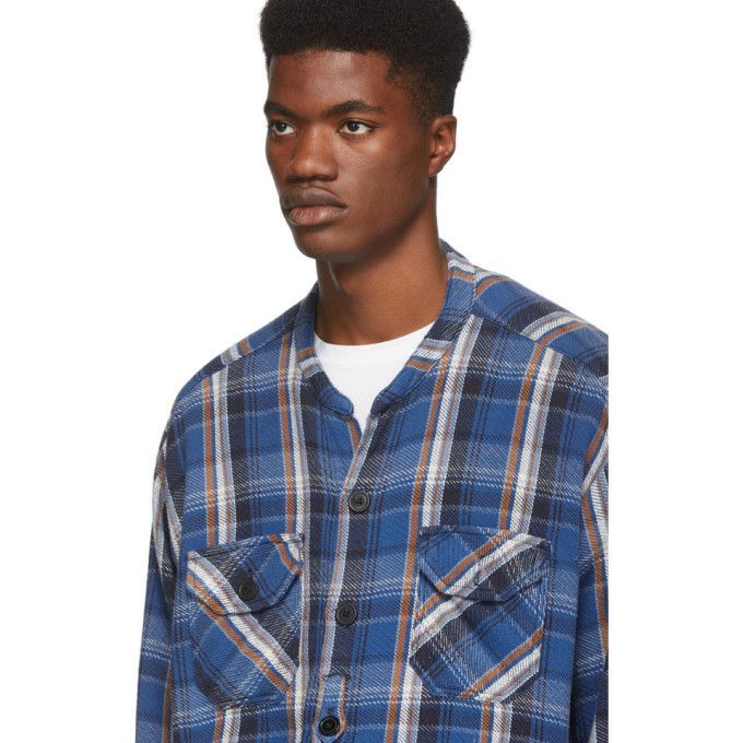 Greg Lauren $1250 Greg Lauren Blue 50/50 Plaid/Denim Studio Shirt Size US L / EU 52-54 / 3 - 5 Thumbnail