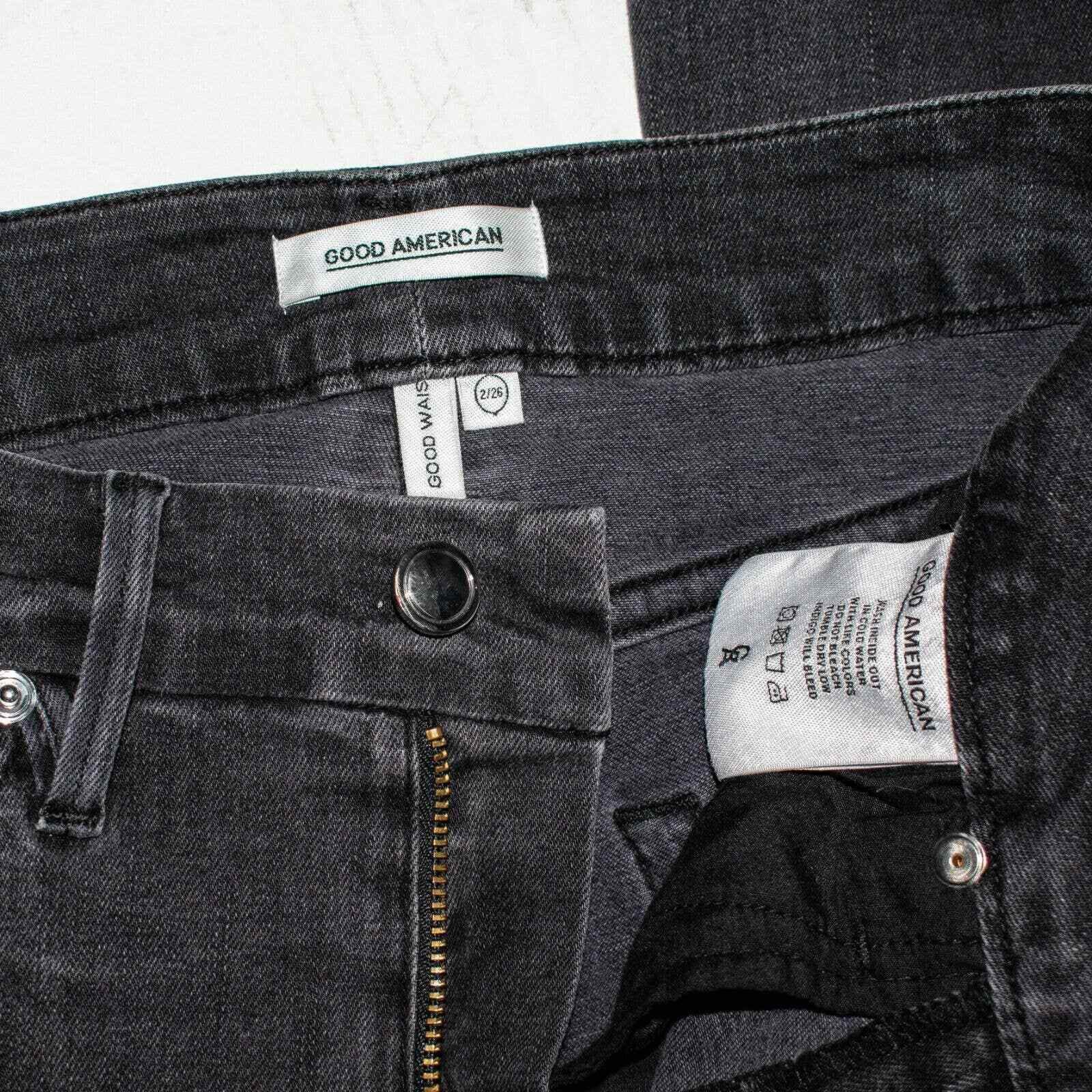 Good American GOOD AMERICAN Good Waist Denim Jeans Destressed Ripped Wash Size 26" / US 2 / IT 38 - 5 Thumbnail