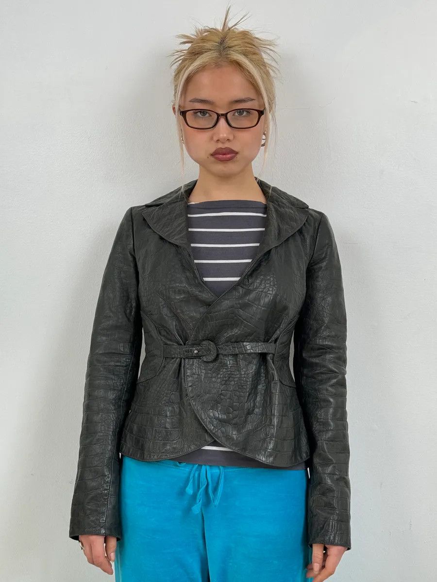 Emporio Armani 2000s Emporio Armani Crocodile Embossed Grey Leather Jacket Size S / US 4 / IT 40 - 2 Thumbnail