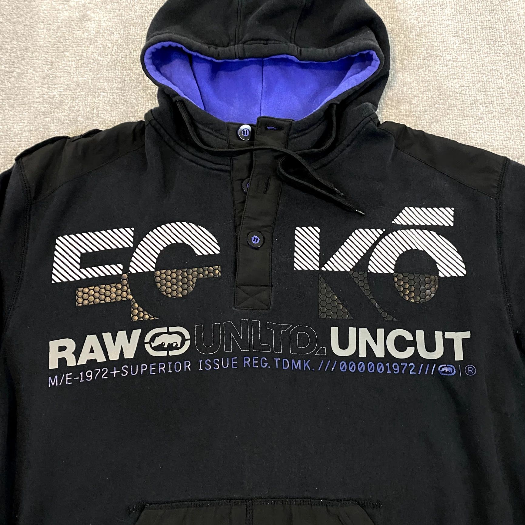 Ecko Unltd. ECKO UNLTD Jacket Mens 2XL Black Fleece 1/4 Button Up Hoodie Skater Grunge Y2K Size US XXL / EU 58 / 5 - 2 Thumbnail