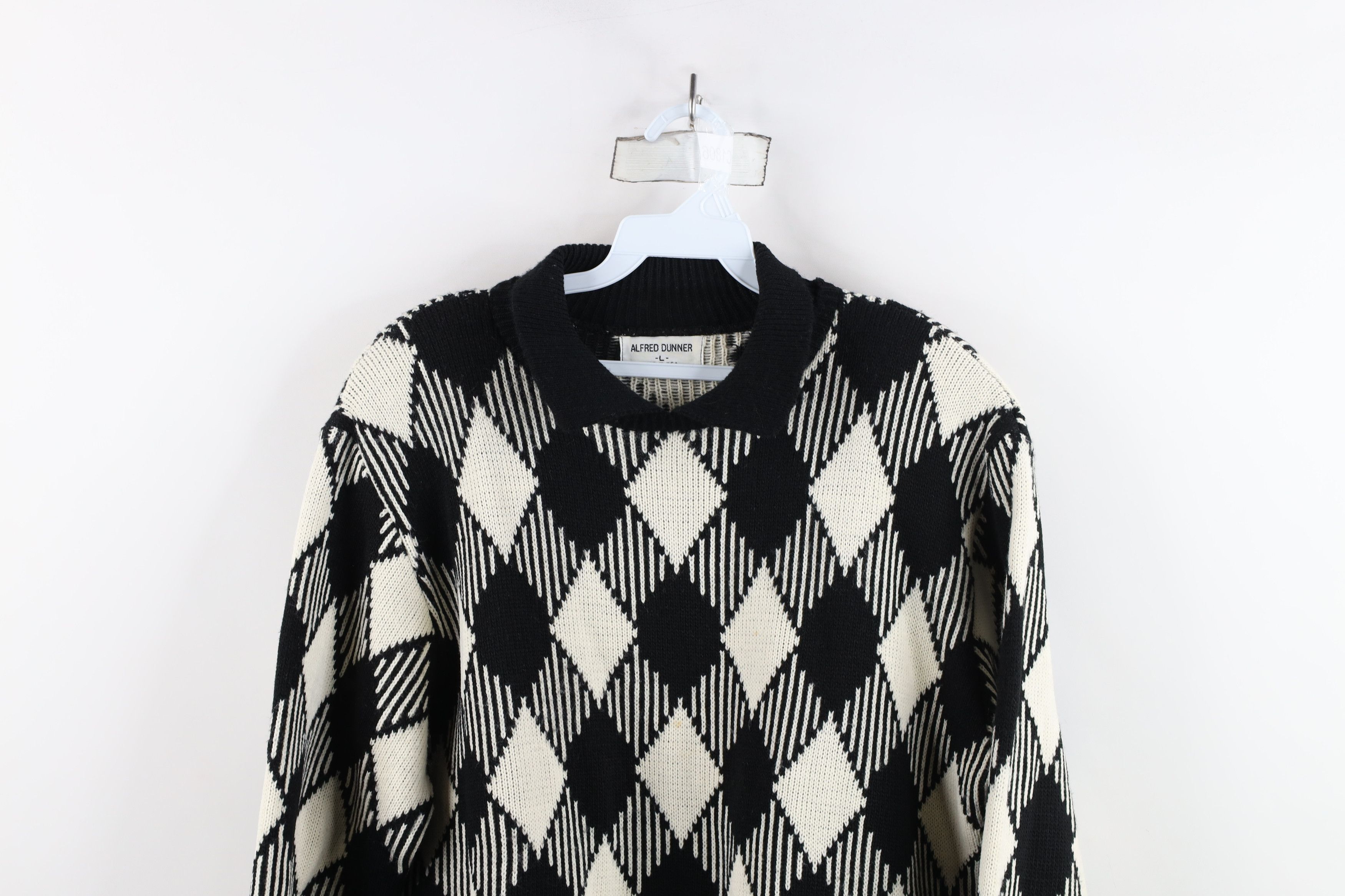 Vintage Vintage 90s Streetwear Diamond Knit Collared Sweater USA Size L / US 10 / IT 46 - 2 Thumbnail