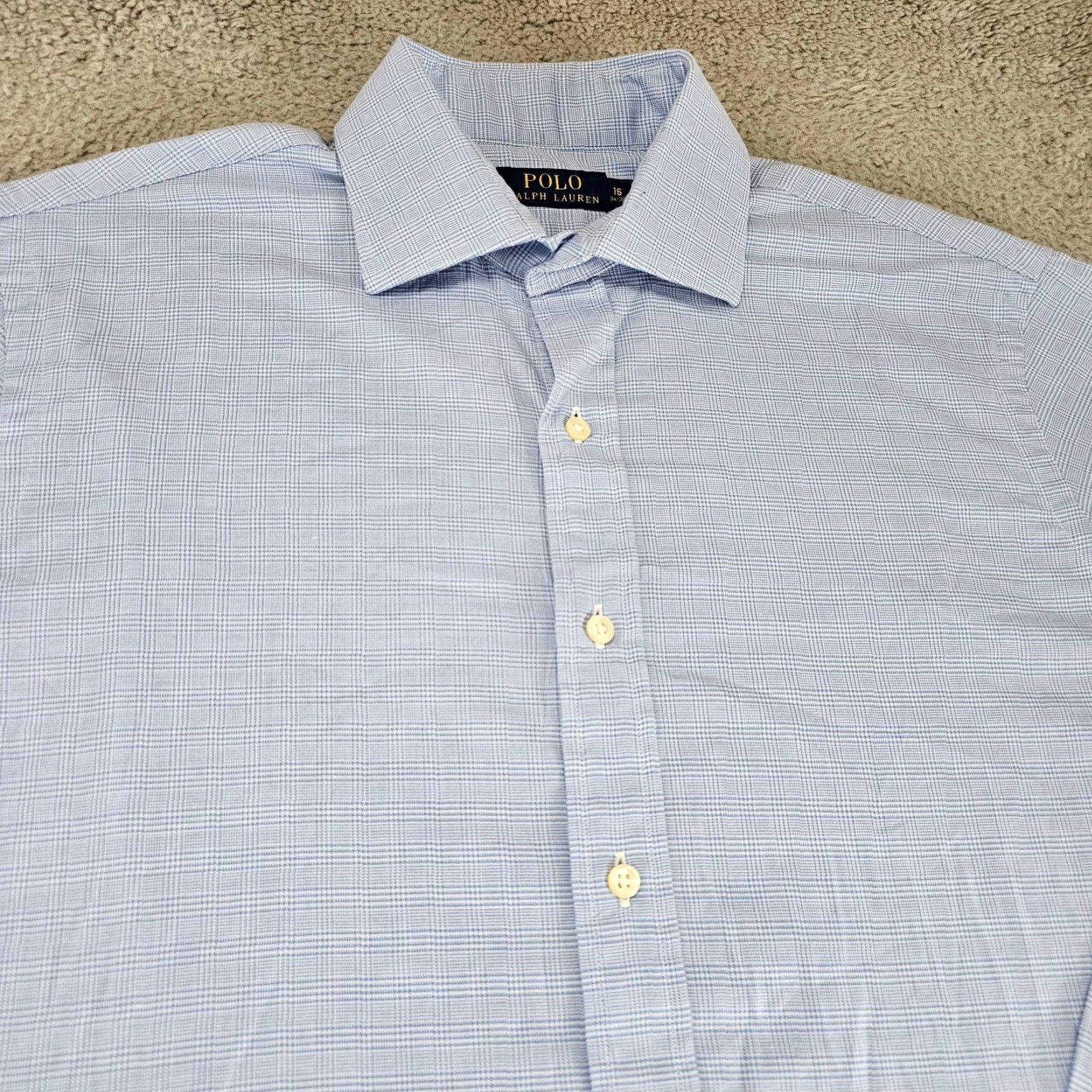 Polo Ralph Lauren Polo Ralph Lauren Dress Shirt Mens 16 Blue Grid Check Button Up Cotton Shirt Size 42R - 3 Thumbnail