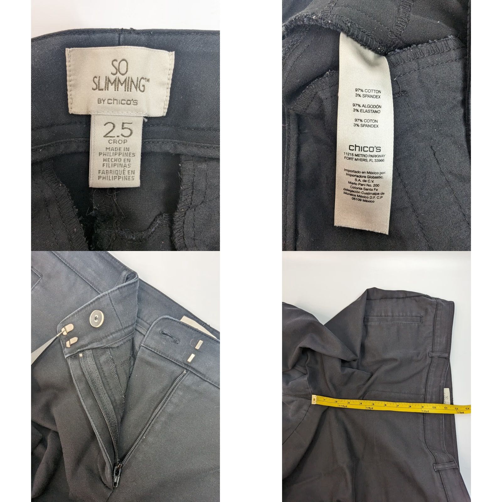 Vintage Chico's Black Cropped Pants Slim 2.5 14 Cotton Blend 97% Cotton 3% Spandex Regular Women Straight Inseam 23 in Hook & Eye Crop Slimming Style Size 26" / US 2 / IT 38 - 8 Thumbnail
