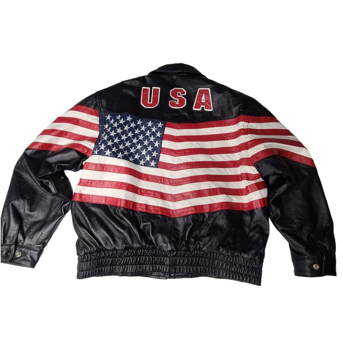 Vintage VTG American Flag Leather Bomber Biker Jacket Manart USA 2X ...