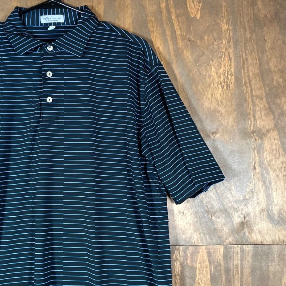Peter Millar Peter Millar Men Shirt Black Blue Stripe Polo Stretch Large Short Sleeve Casual Golf Striped Polo Men Size US L / EU 52-54 / 3 - 5 Thumbnail