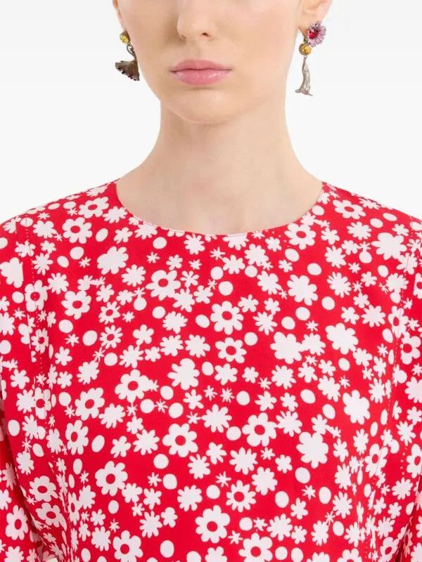 Marni o1w1db10426 Floral Midi Dress in Red Size XL / US 12-14 / IT 48-50 - 5 Thumbnail
