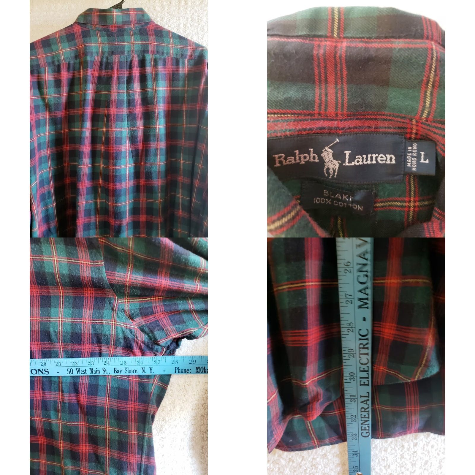 Ralph Lauren Ralph Lauren Blake Men's L Flannel Red Green Tartan Plaid L/S Button Front Shirt Size US L / EU 52-54 / 3 - 8 Thumbnail
