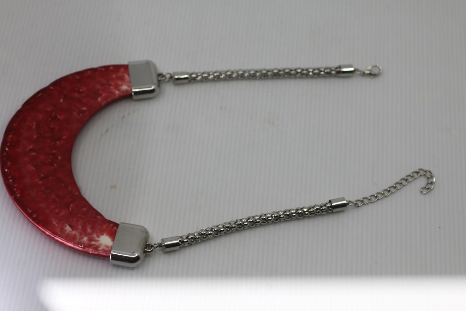 Unknown London Vintage Red Crescent Statement Necklace Marbled Resin Bib Size ONE SIZE - 5 Thumbnail