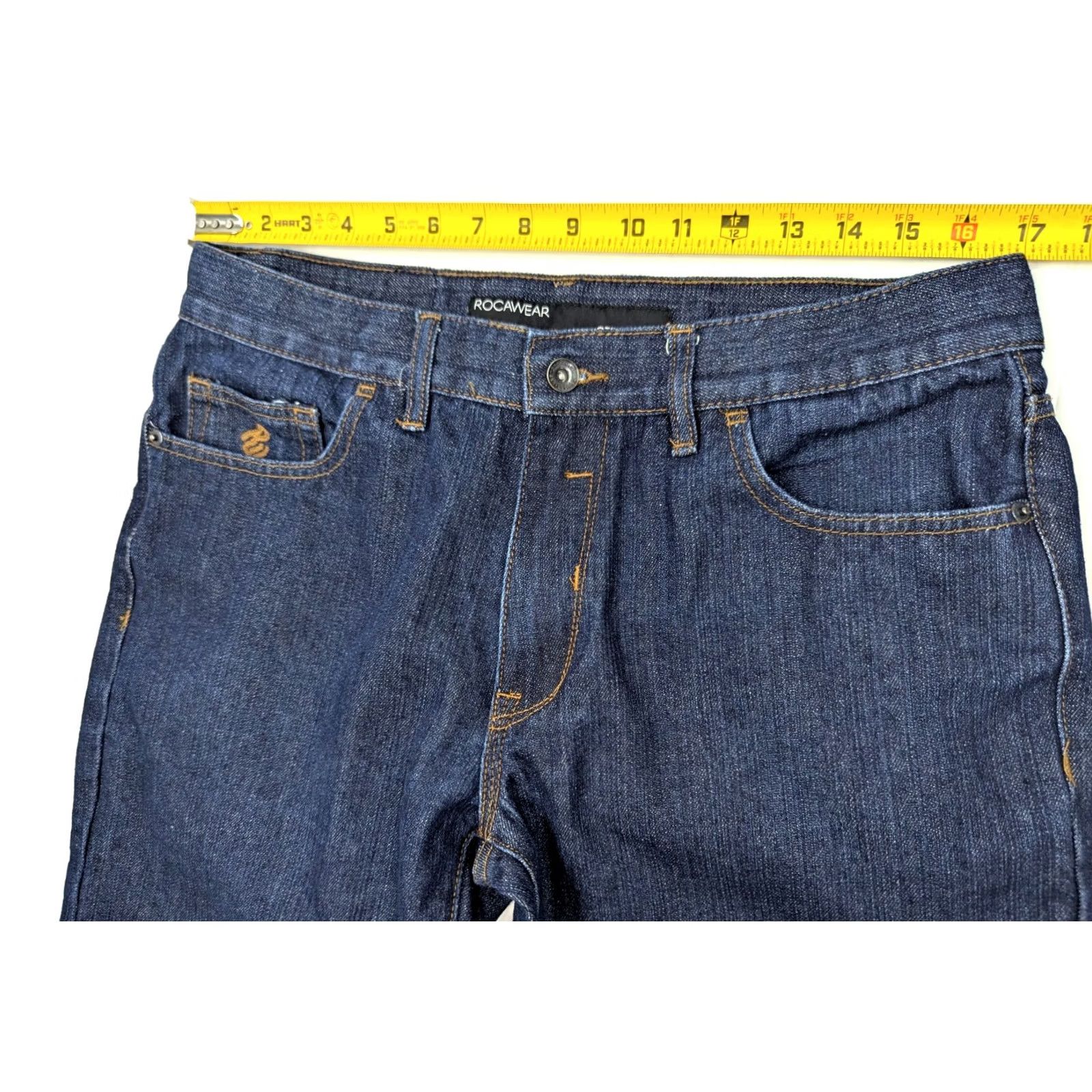 Rocawear Rocawear Denim Jeans Straight 34x33 Deep Indigo Blue w Red Stripe End Cuffs Men Rocawear Brooklyn's Own Regular Rise 5-Pocket Denim Size US 34 / EU 50 - 6 Thumbnail