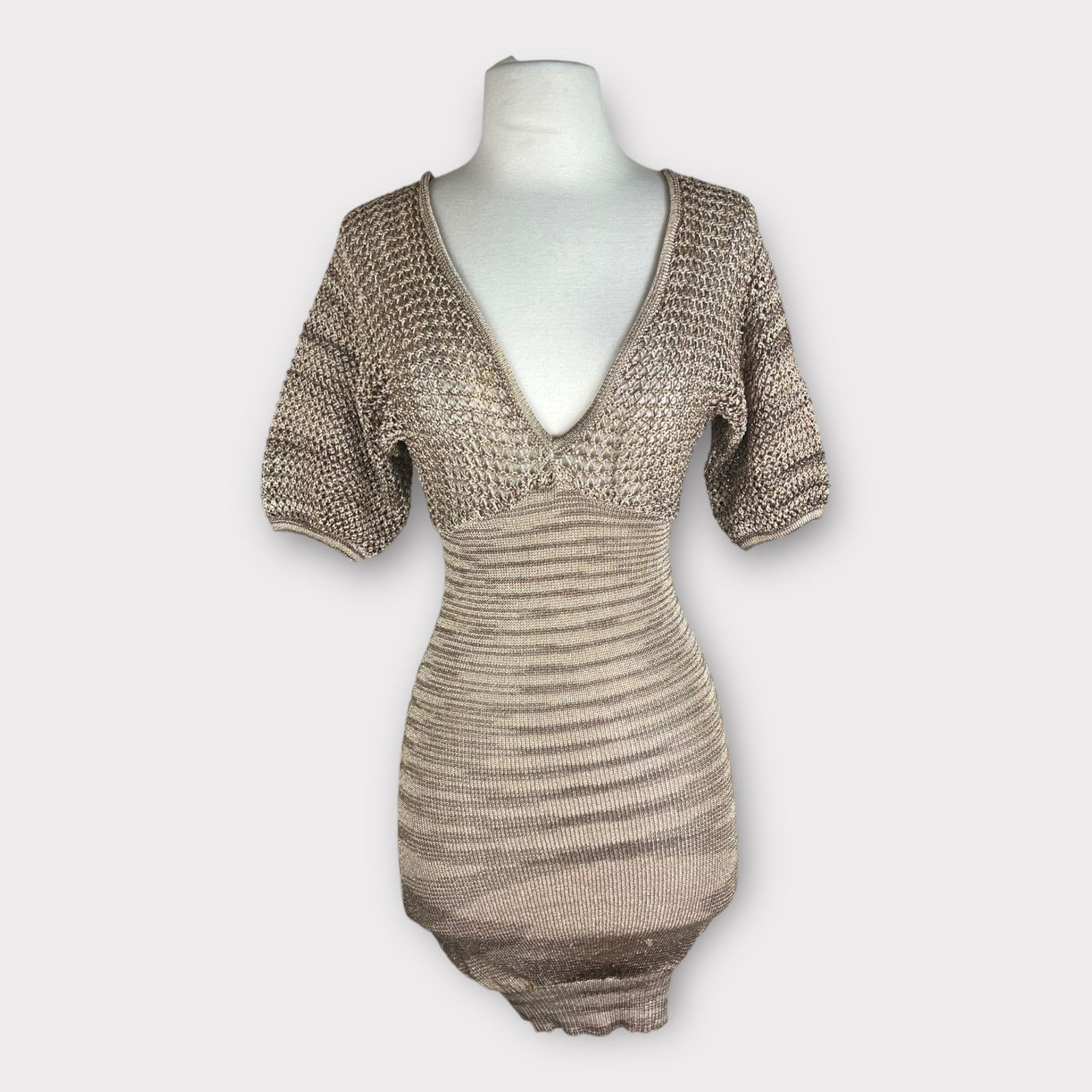 Bebe Bebe | Vintage Y2K Shimmery crochet Body-con Mini Dress | XS Size XS / US 0-2 / IT 36-38 - 8 Thumbnail