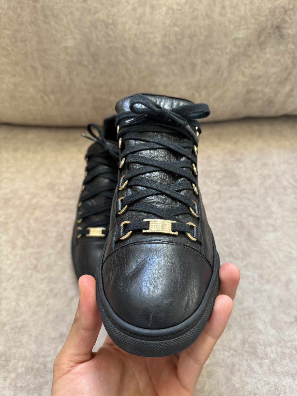Balenciaga Balenciaga Arena Black Leather Gold Hardware Low-top Size US 9 / EU 42 - 8 Thumbnail