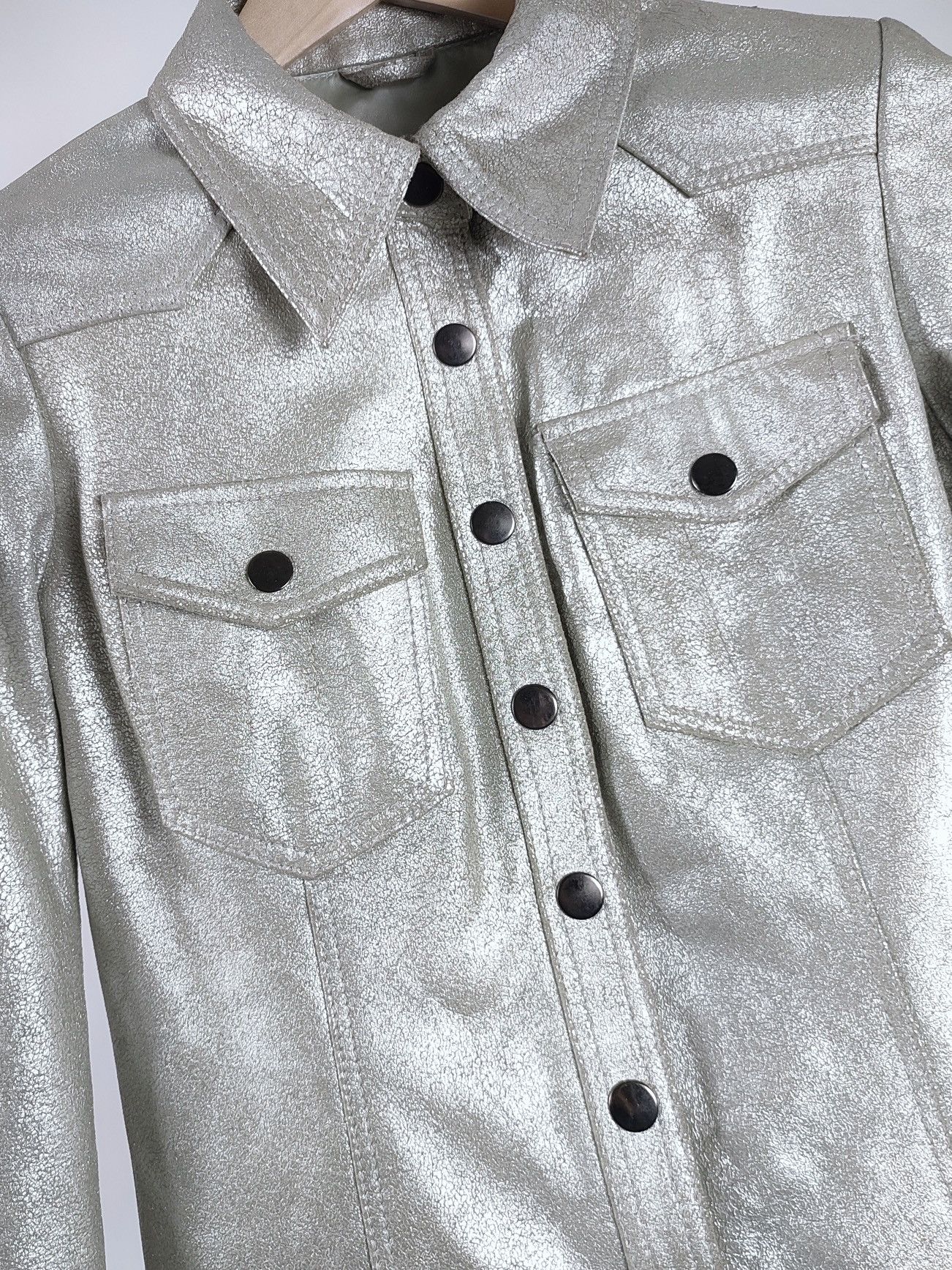 Genuine Leather Goosecraft Crackle Silver Astro Leather Jacket-Shirt Size S / US 4 / IT 40 - 5 Thumbnail