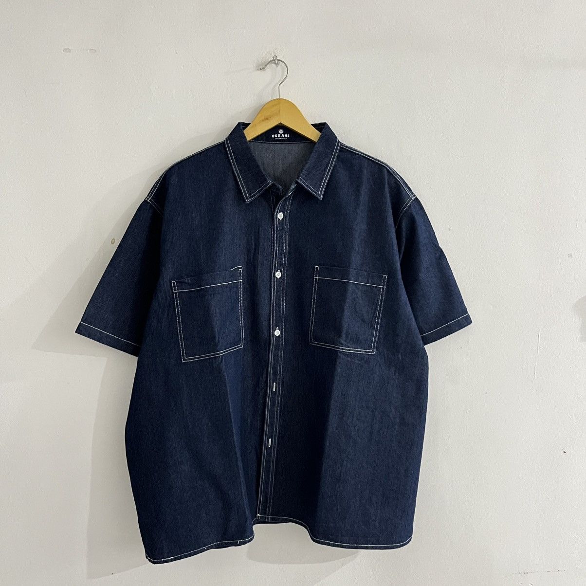Japanese Brand Okkane - Oversized Contrast Stitch Shirt Size US XXL / EU 58 / 5 - 1 Thumbnail