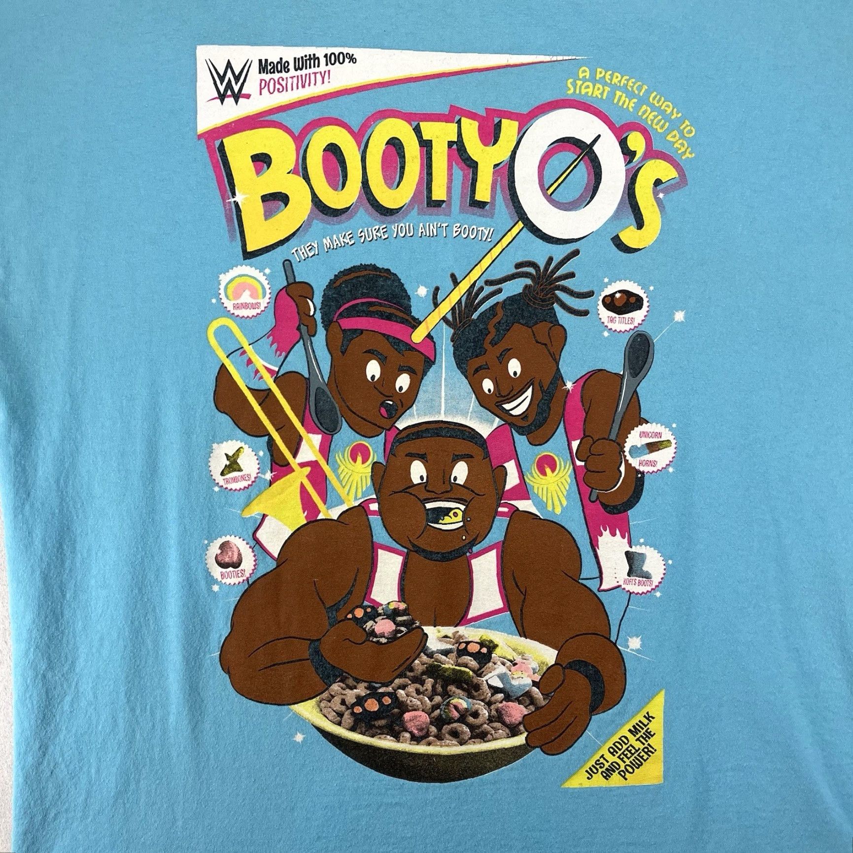 Vintage WWE The New Day BootyO's Cereal T-Shirt XL Light Blue Graphic Print Short Sleeve Mens Size US XL / EU 56 / 4 - 2 Thumbnail