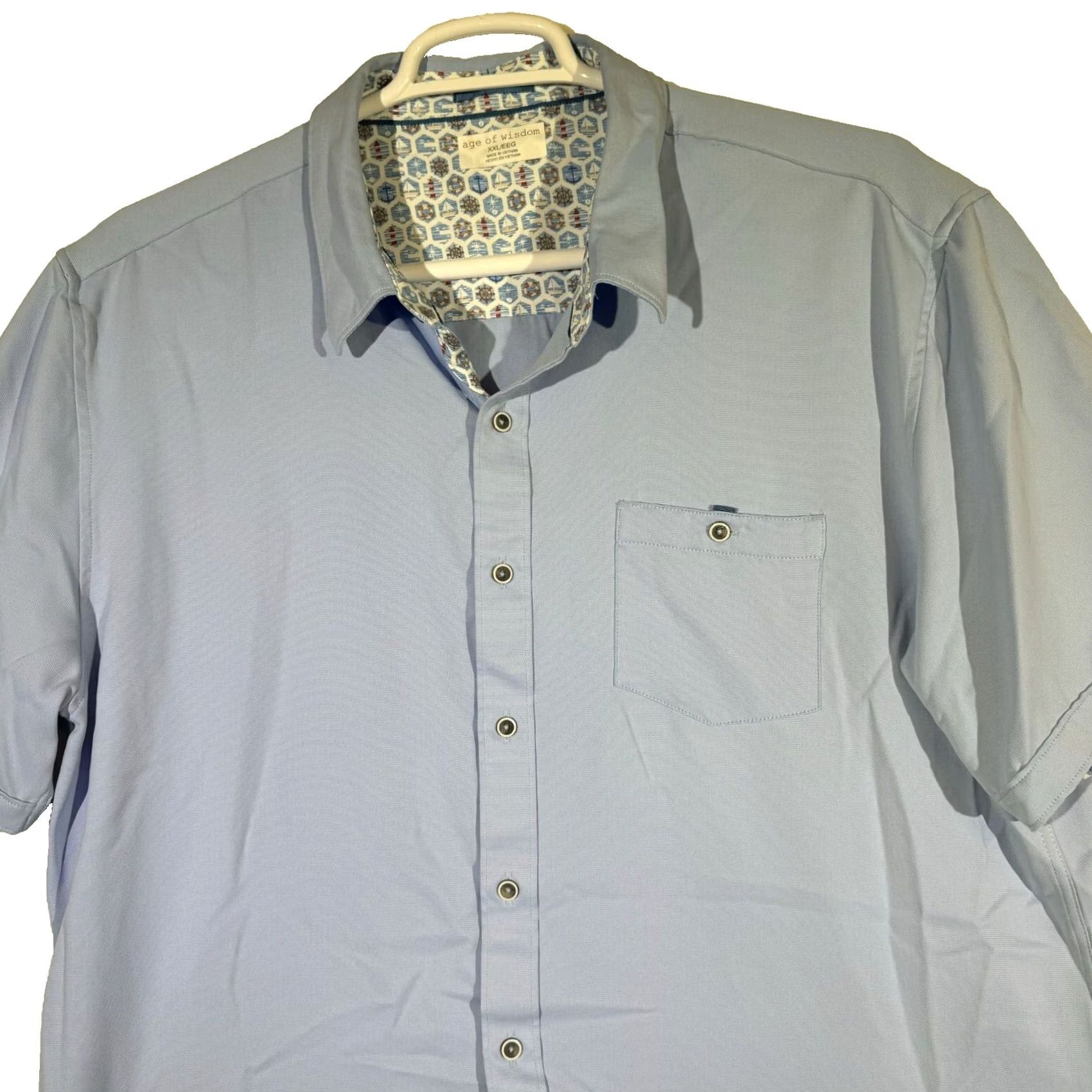 Vintage Age of Wisdom Shirt 2XL Blue Men’s Short‑Sleeve Button‑Up 100% Polyester M232 Size US XXL / EU 58 / 5 - 5 Thumbnail