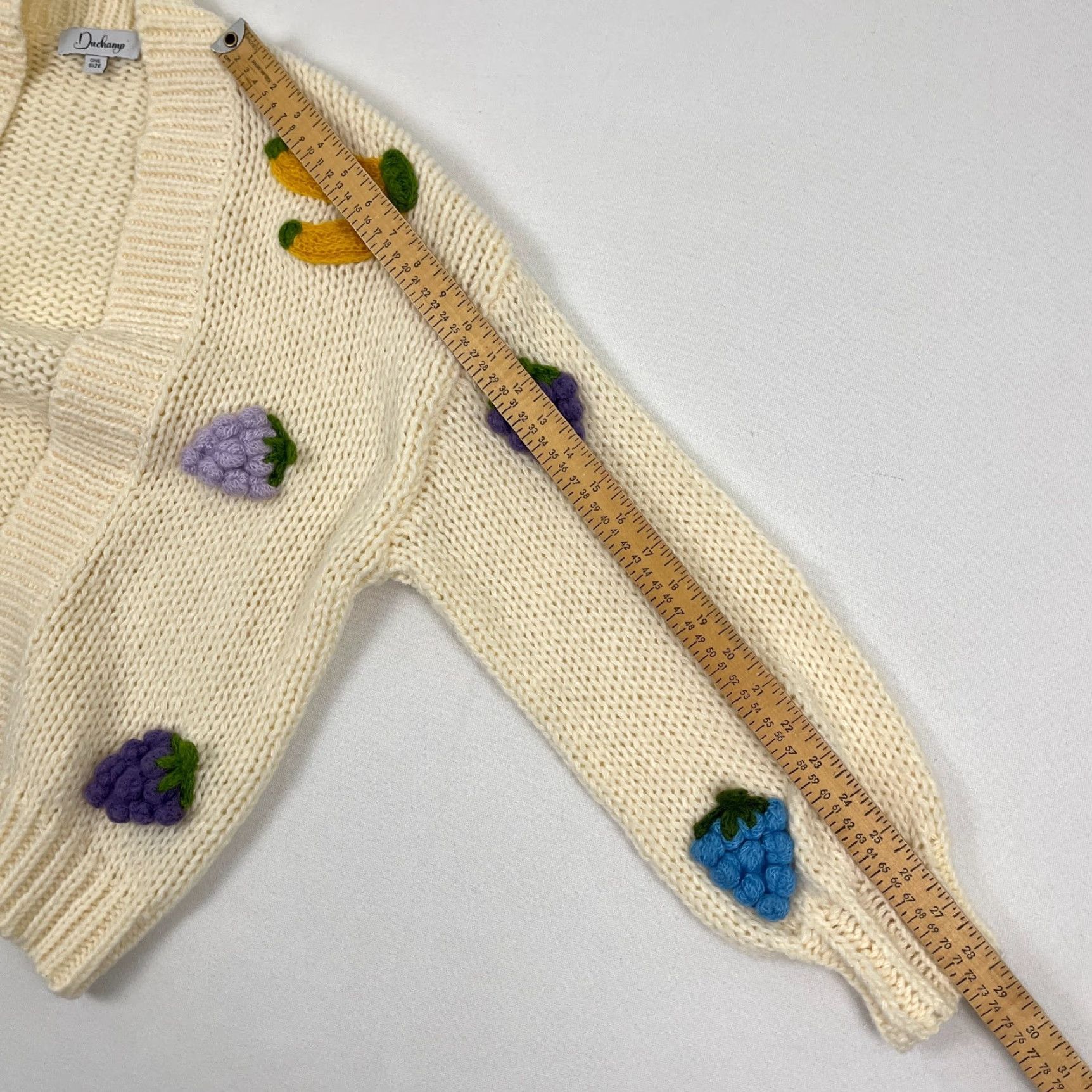 Anthropologie VINTAGE Anthropologie x Duchamp Cardigan Sweater Womens OS 3D Chunky Fruit Cream Novelty Size ONE SIZE - 6 Thumbnail