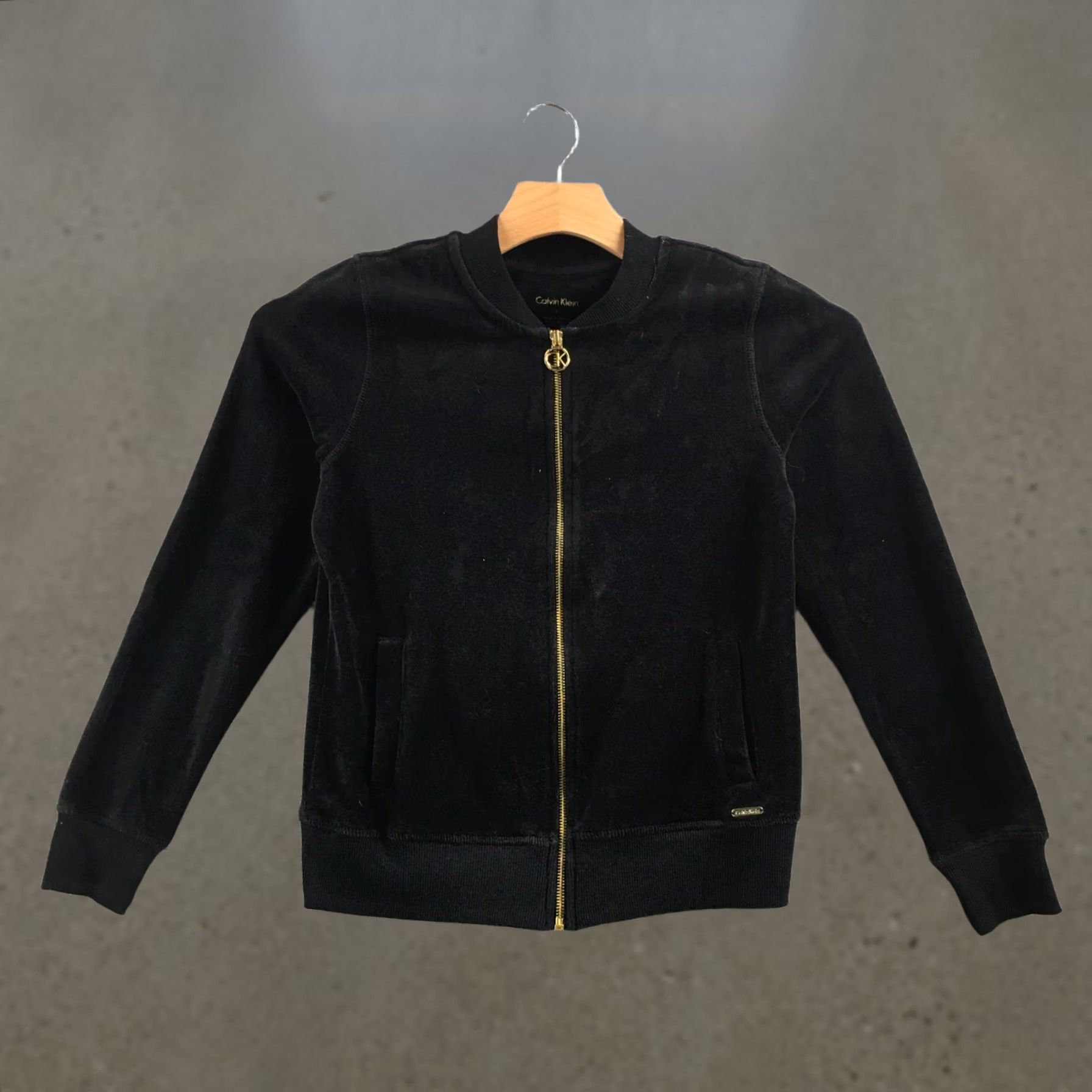 Calvin Klein Calvin Klein Zip Up Velour Jacket Womens S Black Cotton Blend Gold Logo Zipper Size S / US 4 / IT 40 - 1 Thumbnail